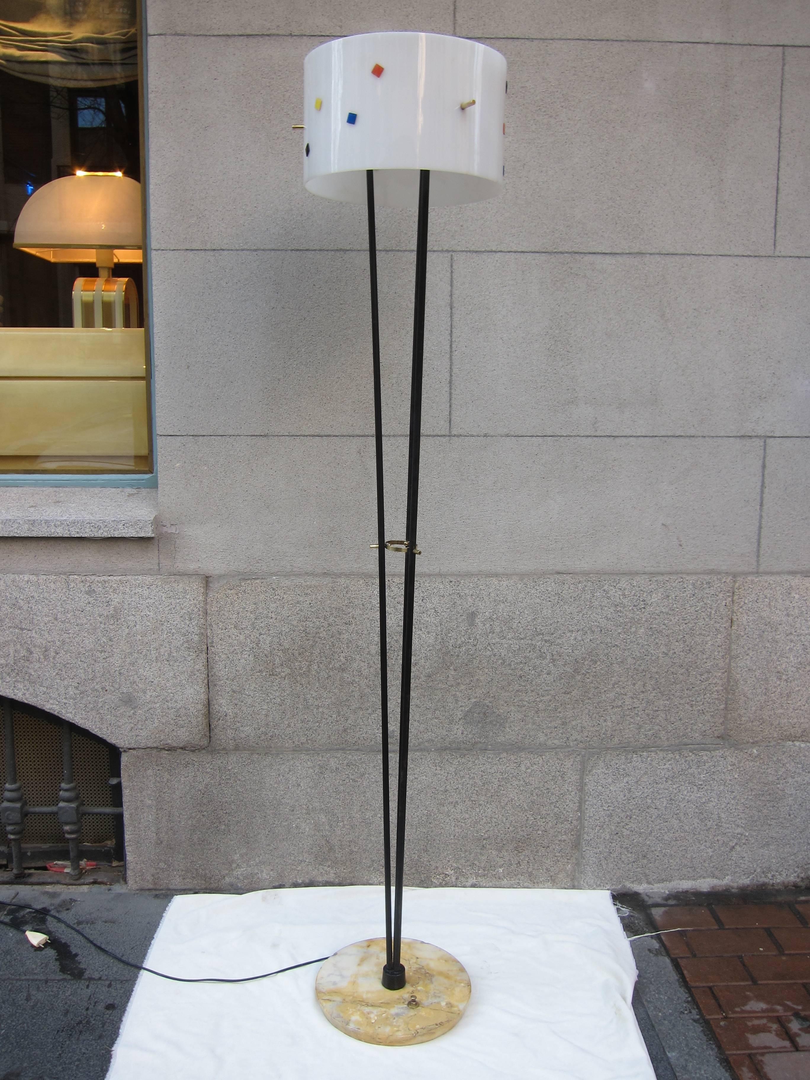 Mid-20th Century Angelo Brotto, Perspex, Iron and Marble Base Floor Lamp, Italy, 1960 For Sale