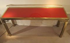 Red Lacquered and gilded brass Console Table, Italy, 1960