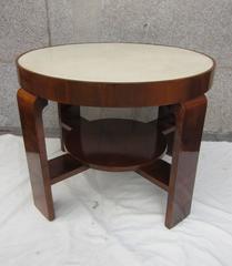 Walnut and Lacquered Parchment Gueridon. Art Deco Period, France 30'