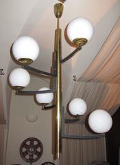 A gilded brass and opaline ceiling Lamp, Italy 60'