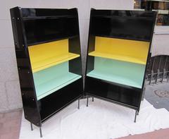 Pair of Lacquered and Brass Shelvings, Stamped Sweden, 1960