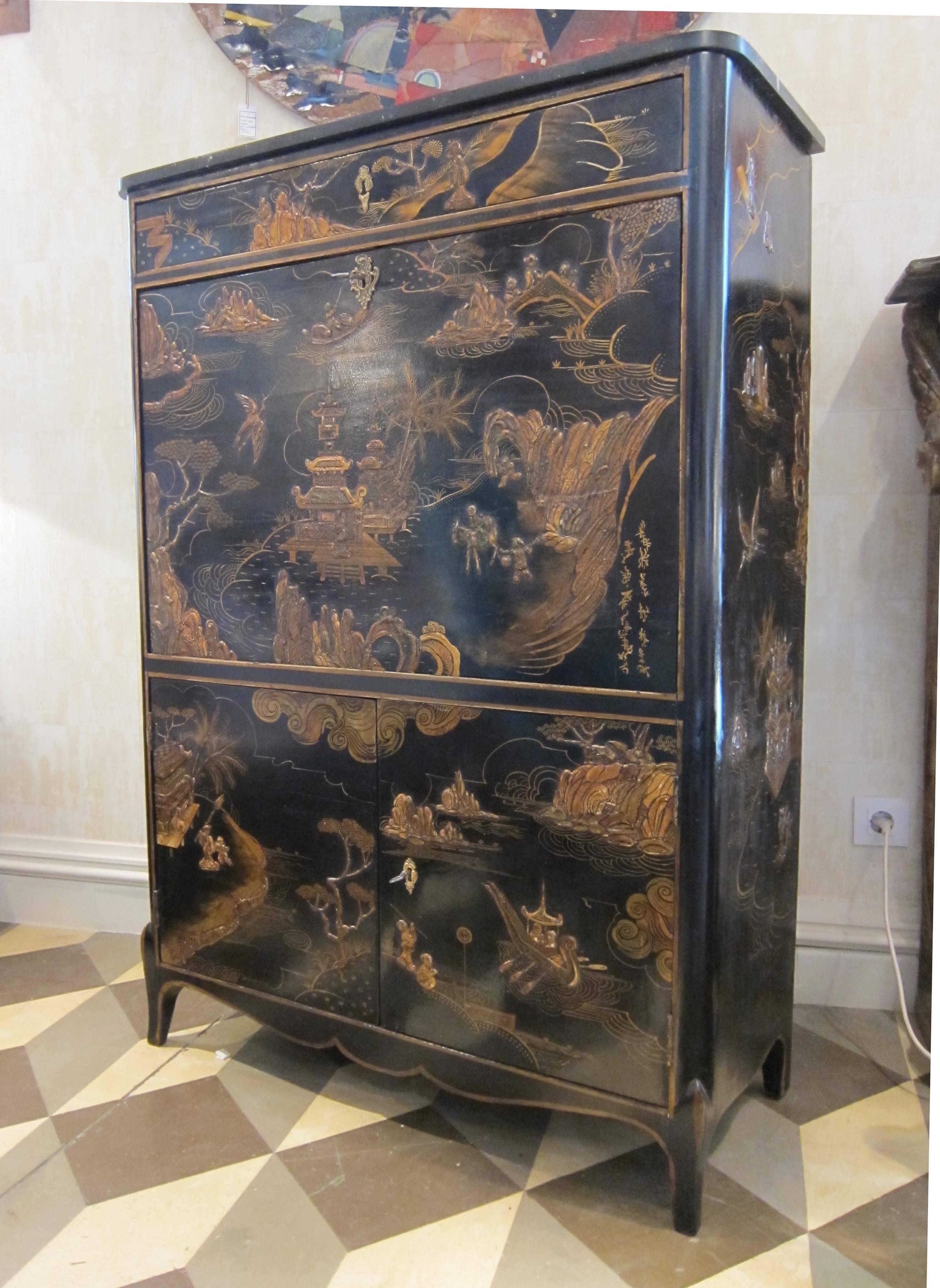 A mahogany and lacquered cabinet, France, circa 1800.