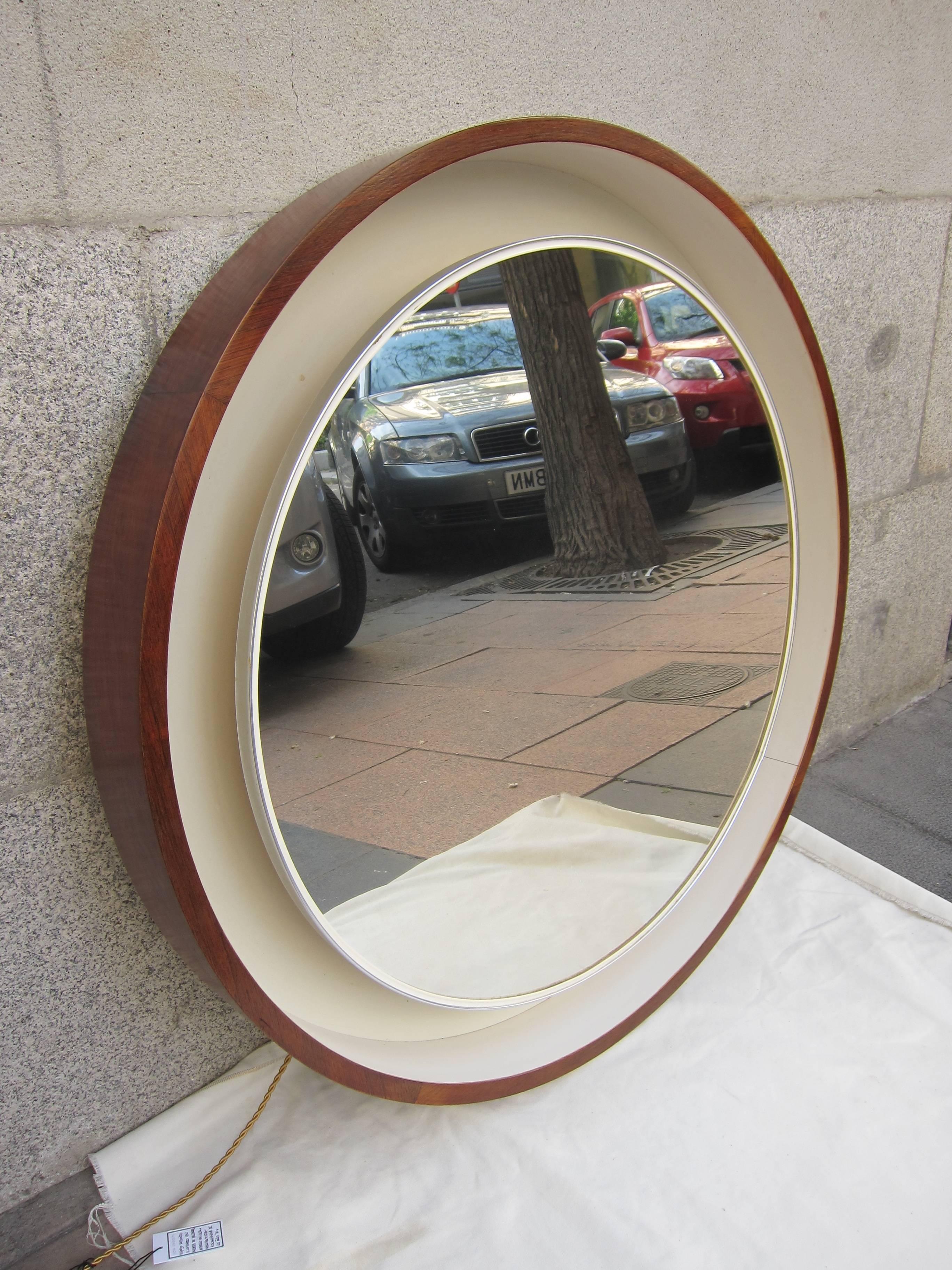 Late 20th Century Rosewood and Lacquer with Light Mirror, Scandinavia, 1970 For Sale