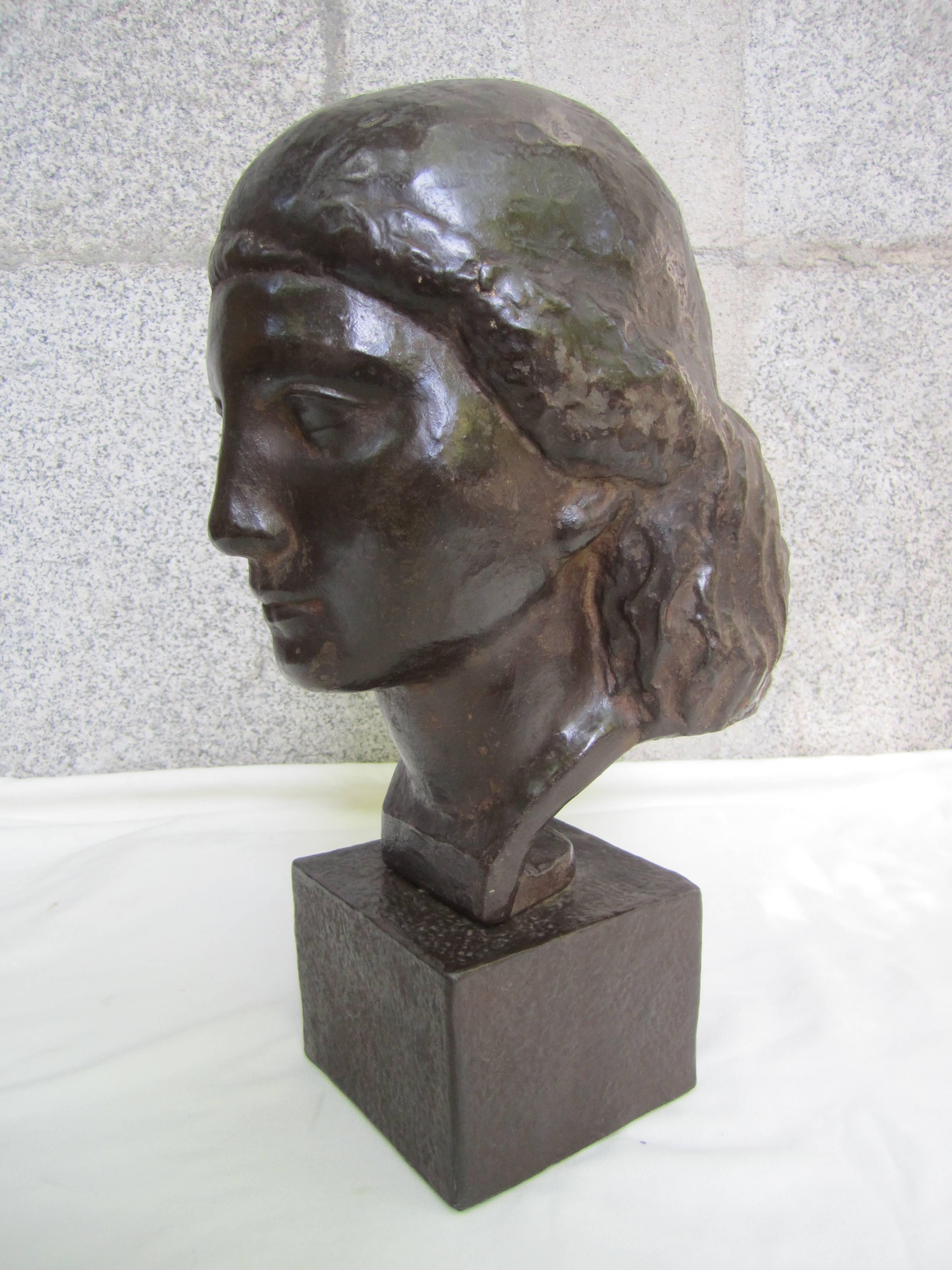 Terracotta woman’s head attributed to Androusov, circa 1950.