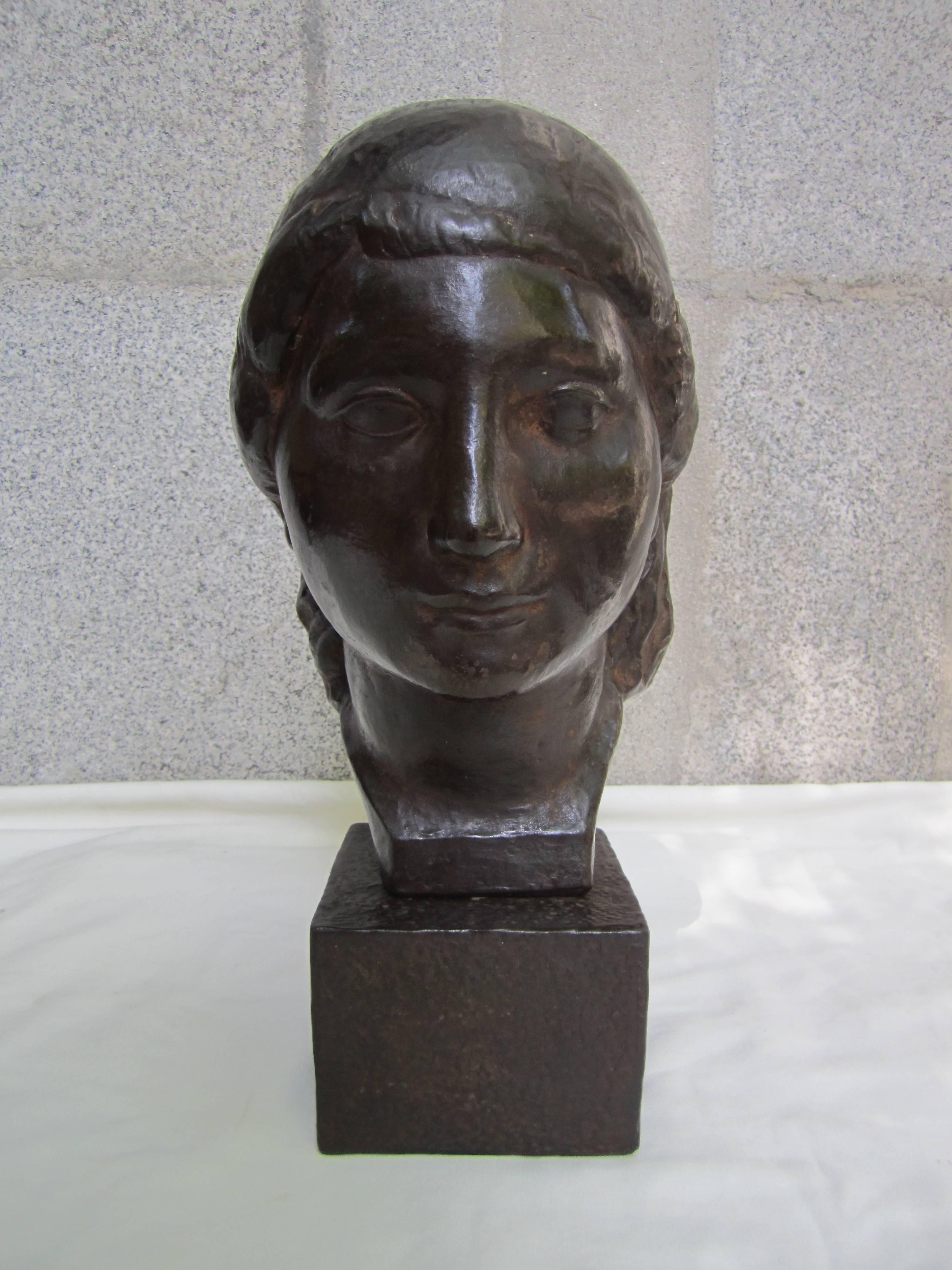 Mid-20th Century Terracotta Woman's Head Attributed to Androusov, circa 1950 For Sale