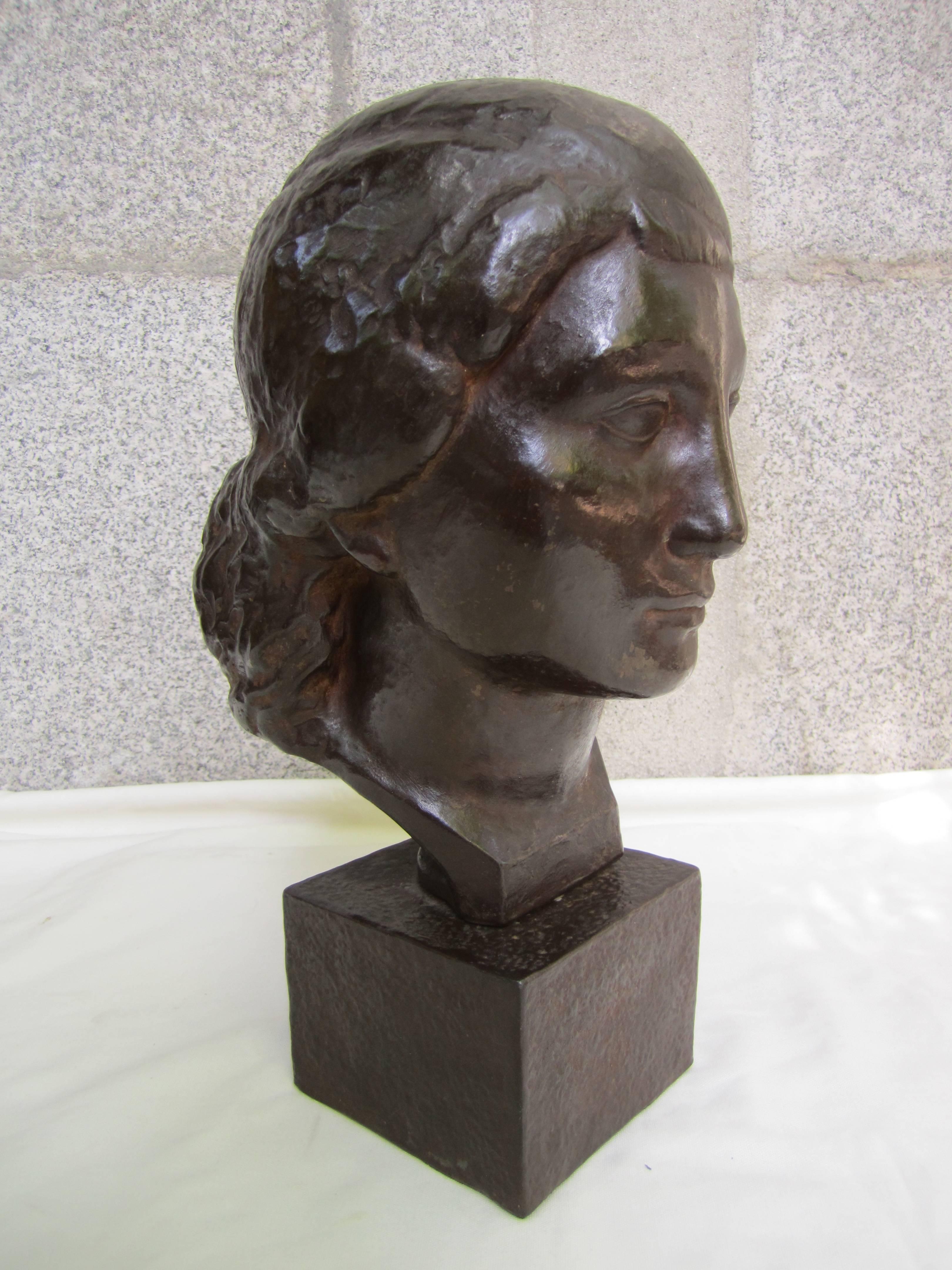 Terracotta Woman's Head Attributed to Androusov, circa 1950 For Sale 1