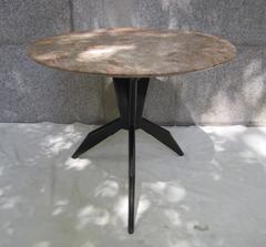 Marble and Ebonished Wood Round Table, France, 1960