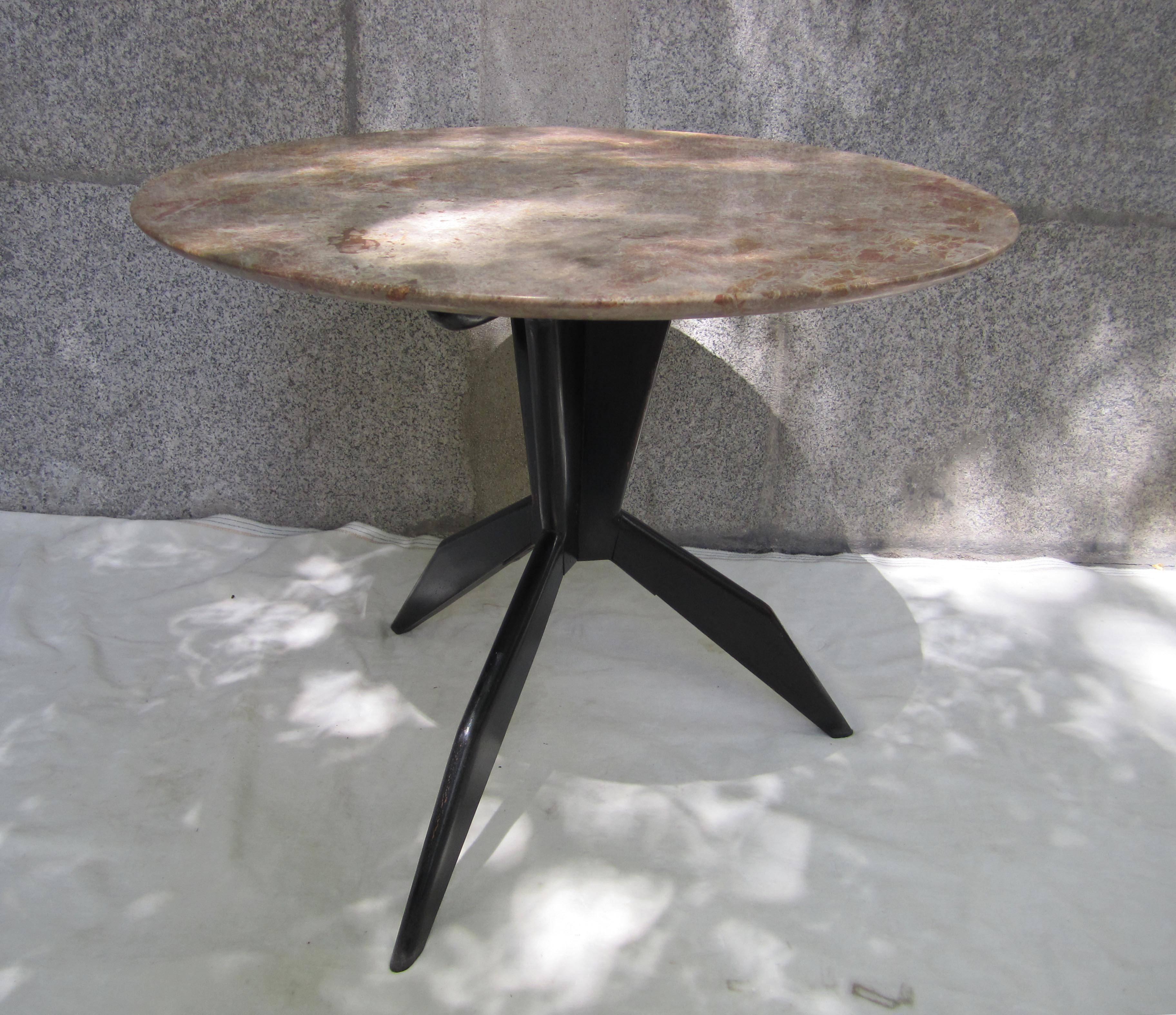 Mid-20th Century Marble and Ebonished Wood Round Table, France, 1960 For Sale