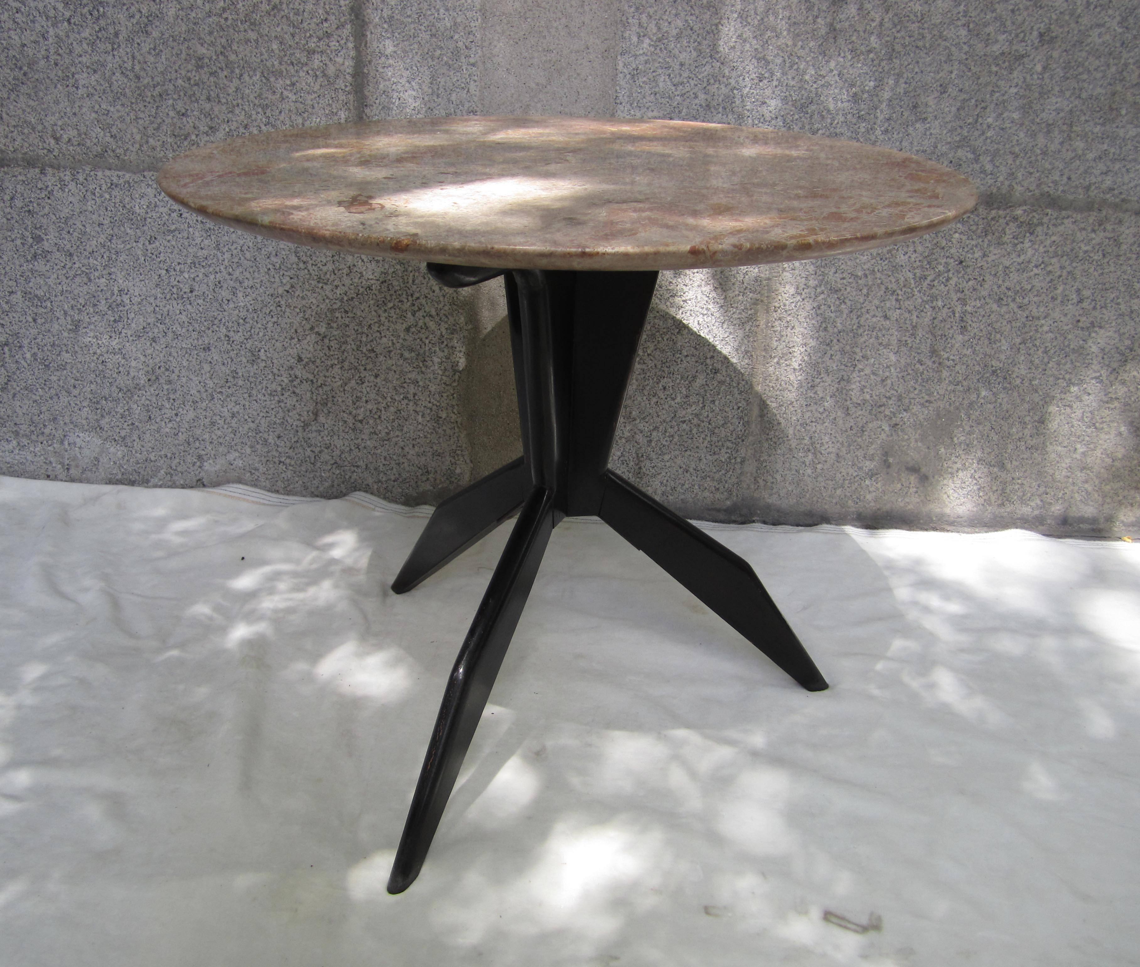 Marble and Ebonished Wood Round Table, France, 1960 For Sale 2