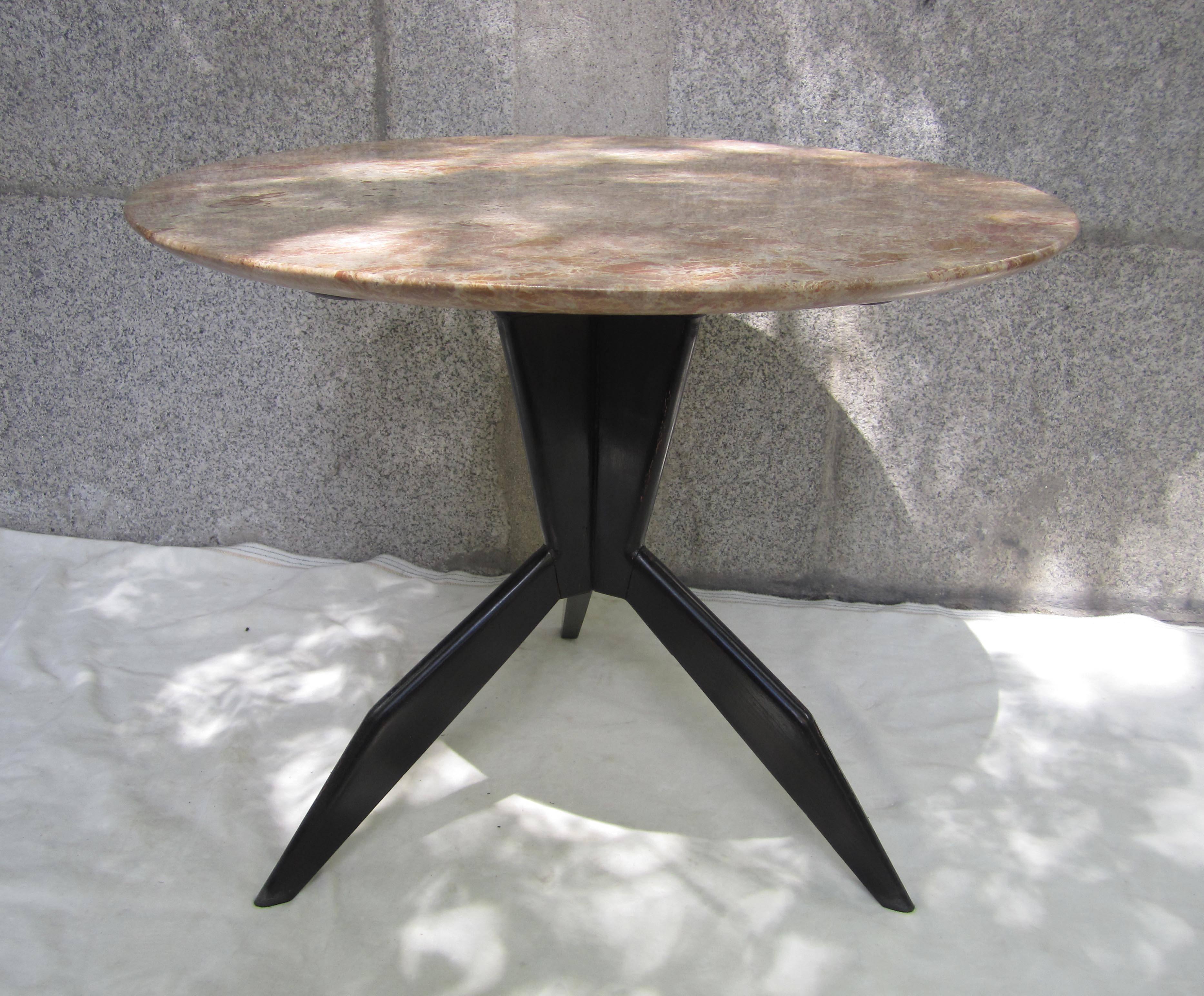 Marble and Ebonished Wood Round Table, France, 1960 For Sale 3