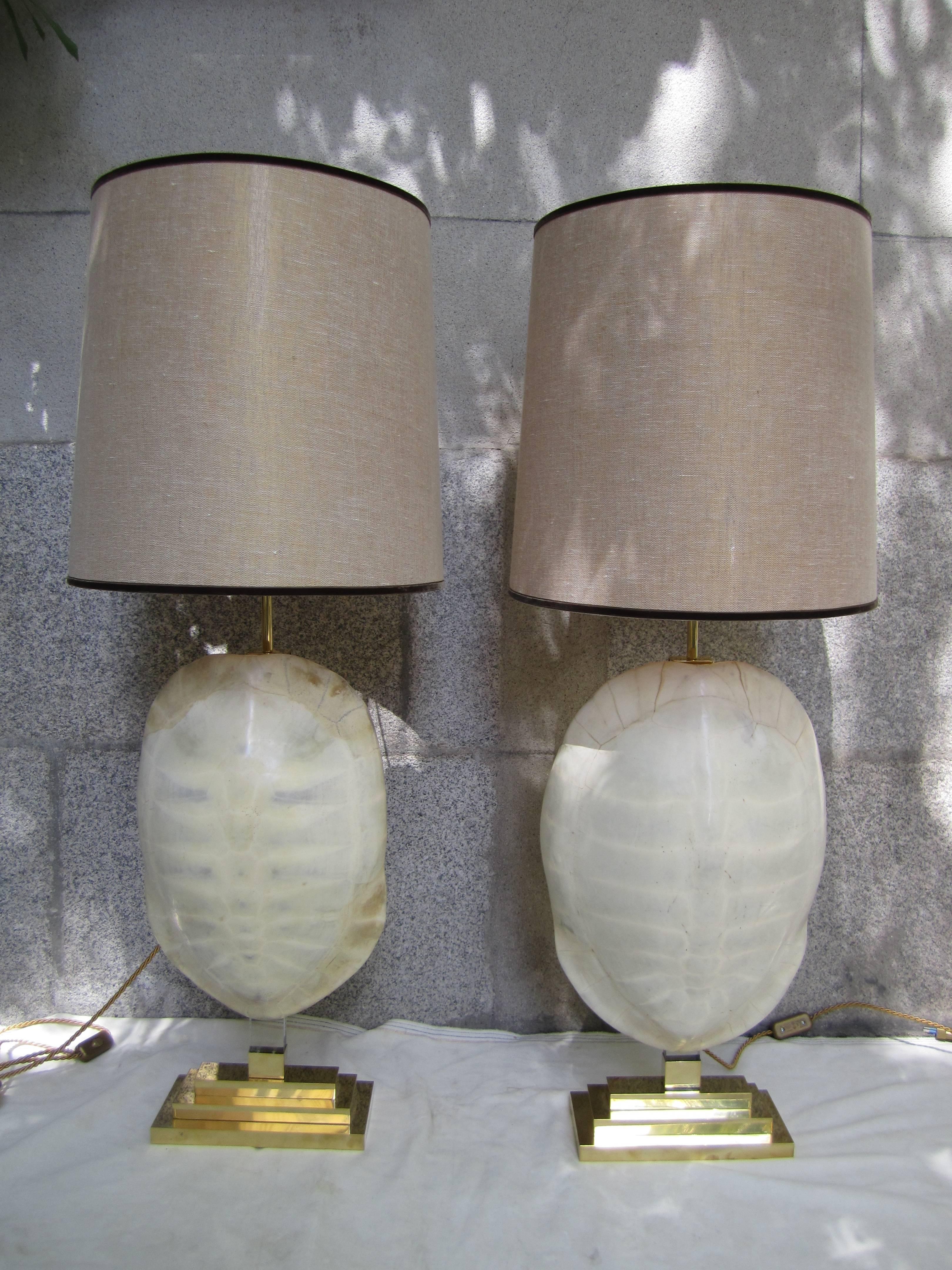 Pair of Gilded Brass and Turtle Shell Lamps, 2010 In Excellent Condition For Sale In Madrid, ES