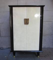 Parchment, Lacquered Wood and Bronze Handle Bar Cabinet, France, 1960