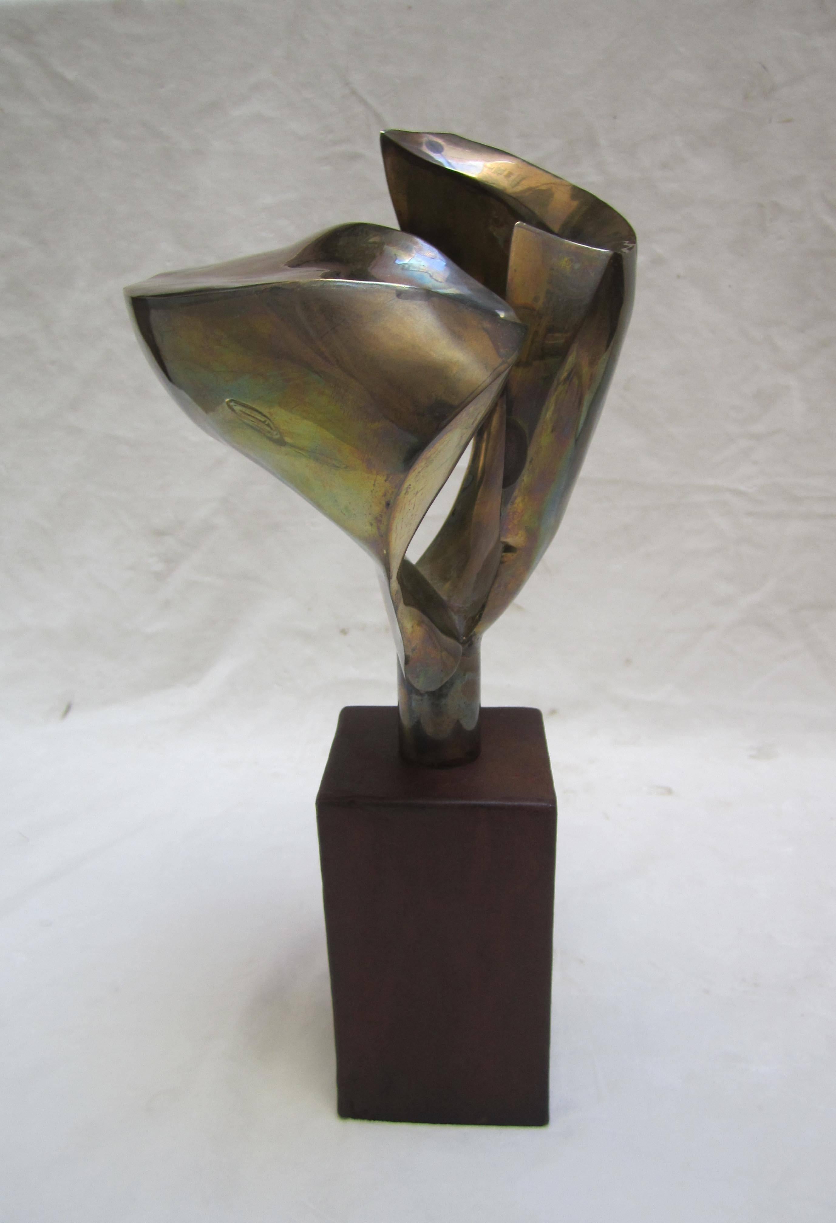 Gilded and Corten Steel Base Sculpture, Sweden, 1970 In Good Condition For Sale In Madrid, ES