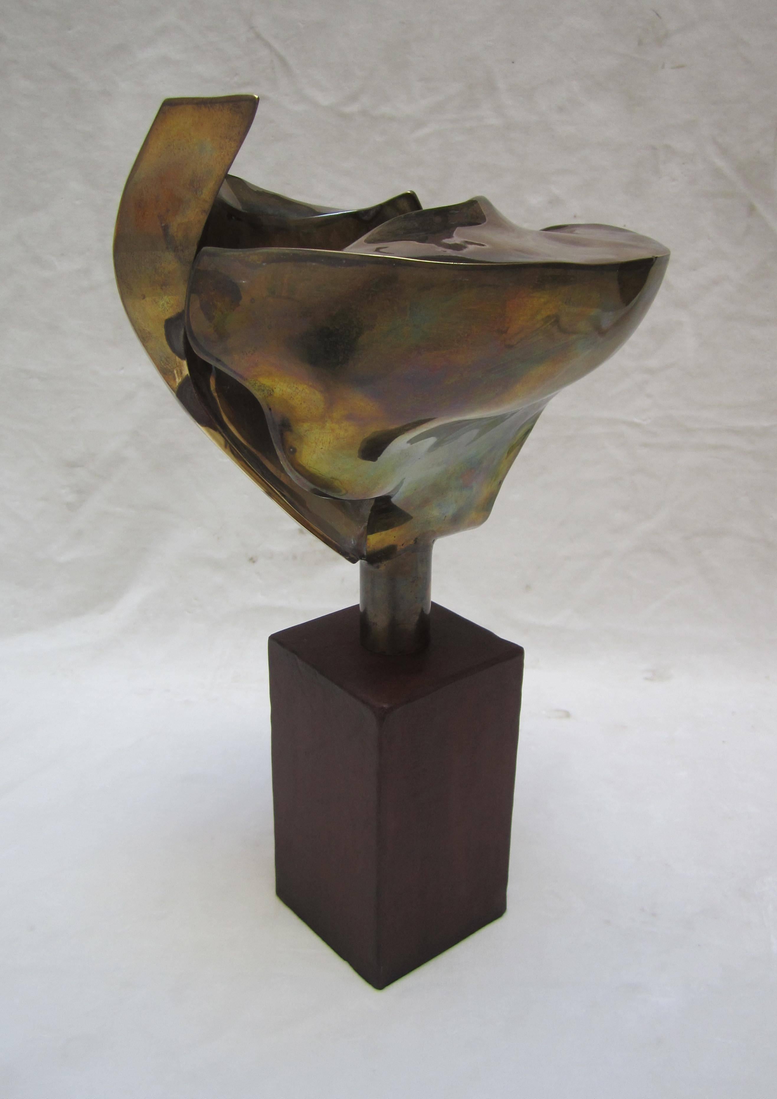 Late 20th Century Gilded and Corten Steel Base Sculpture, Sweden, 1970 For Sale