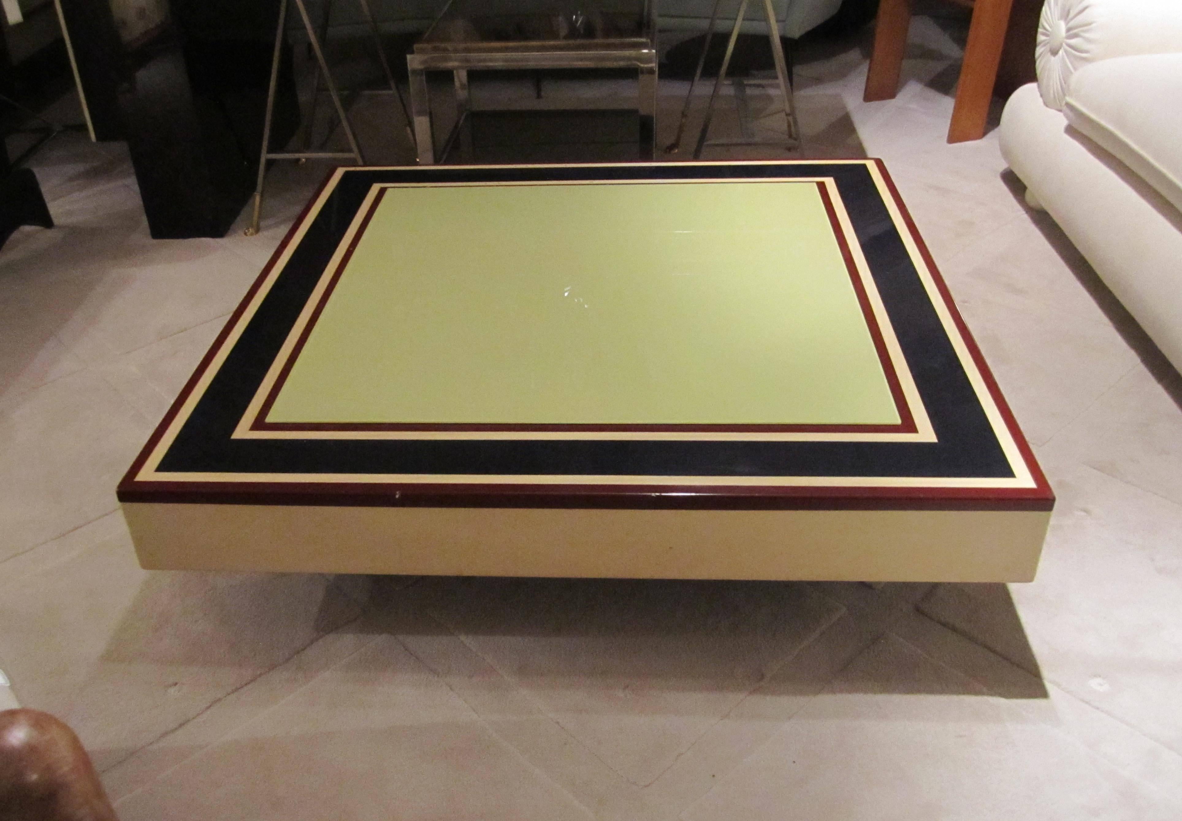 Willy Rizzo for Sabot, Ivory, Blue and Red Lacquer Coffee Table, Italy, 1960 For Sale 2