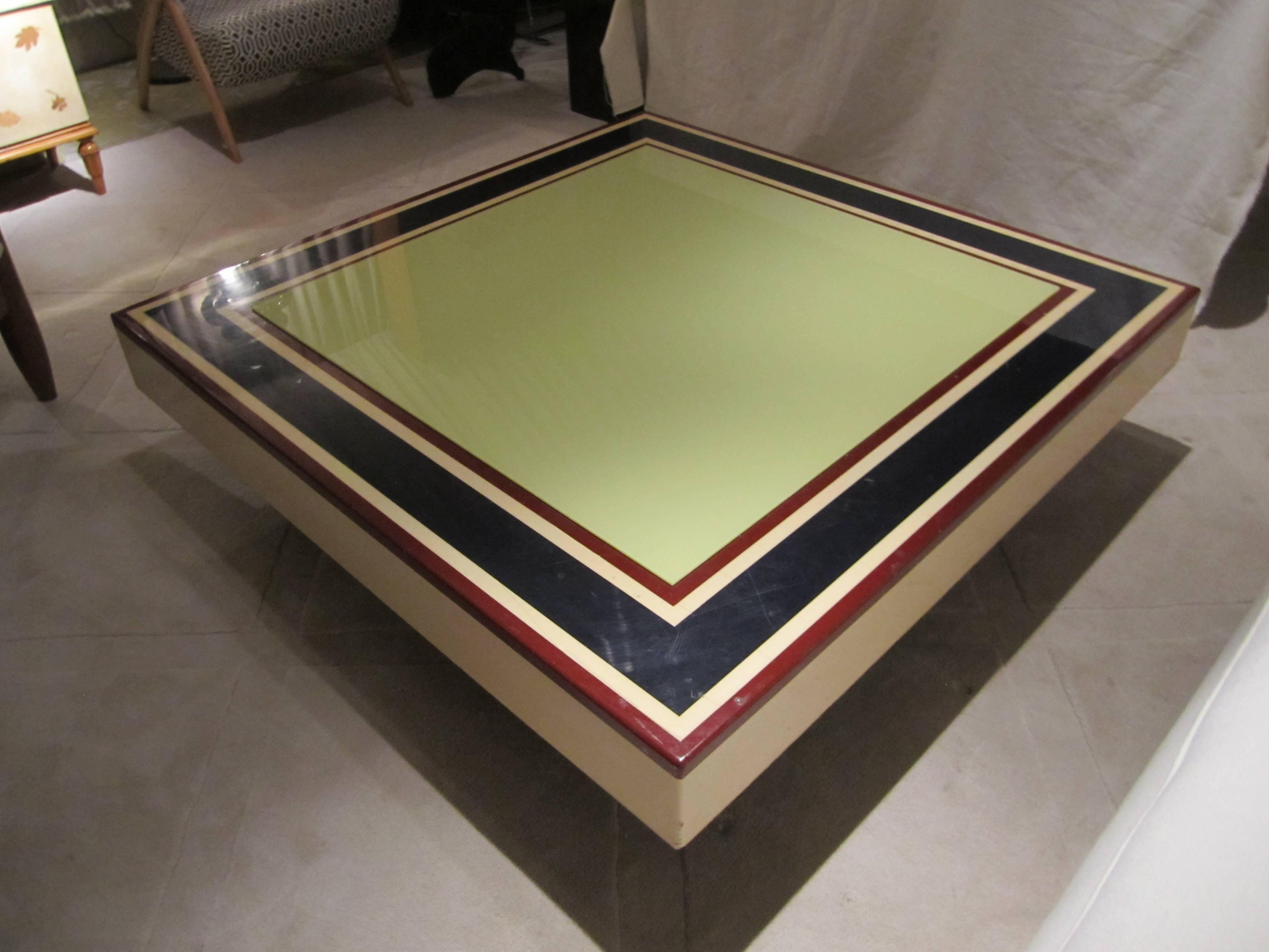 Willy Rizzo for Sabot, Ivory, Blue and Red Lacquer Coffee Table, Italy, 1960 For Sale 6