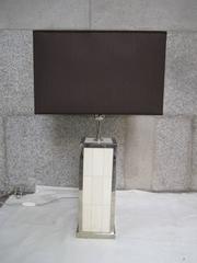 Pair of Chromed Steel and Bone Marquetry Table Lamps, Signed Flair, Florence 90'