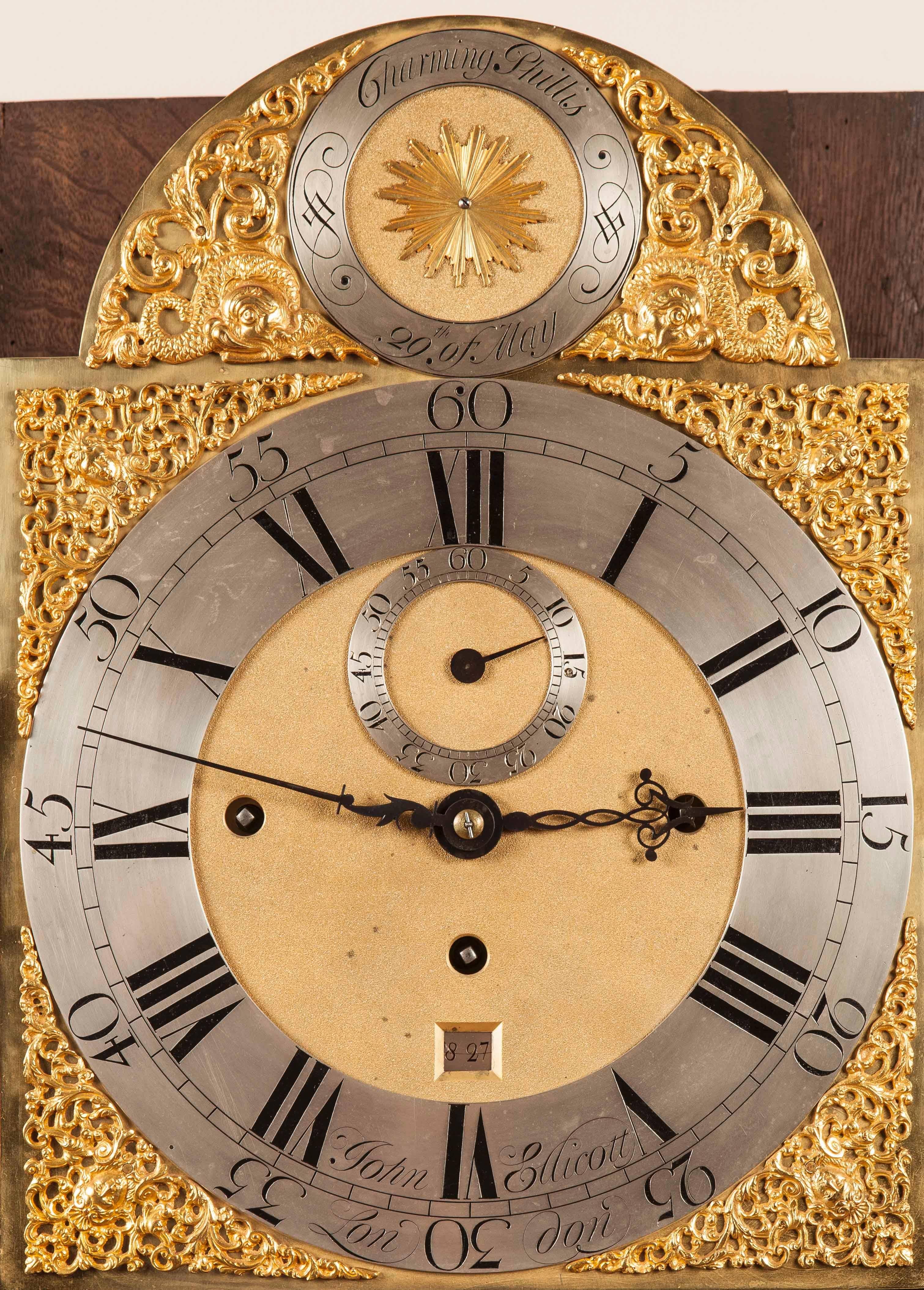 English 18th Century Chinoiserie Black Lacquer Longcase Clock 