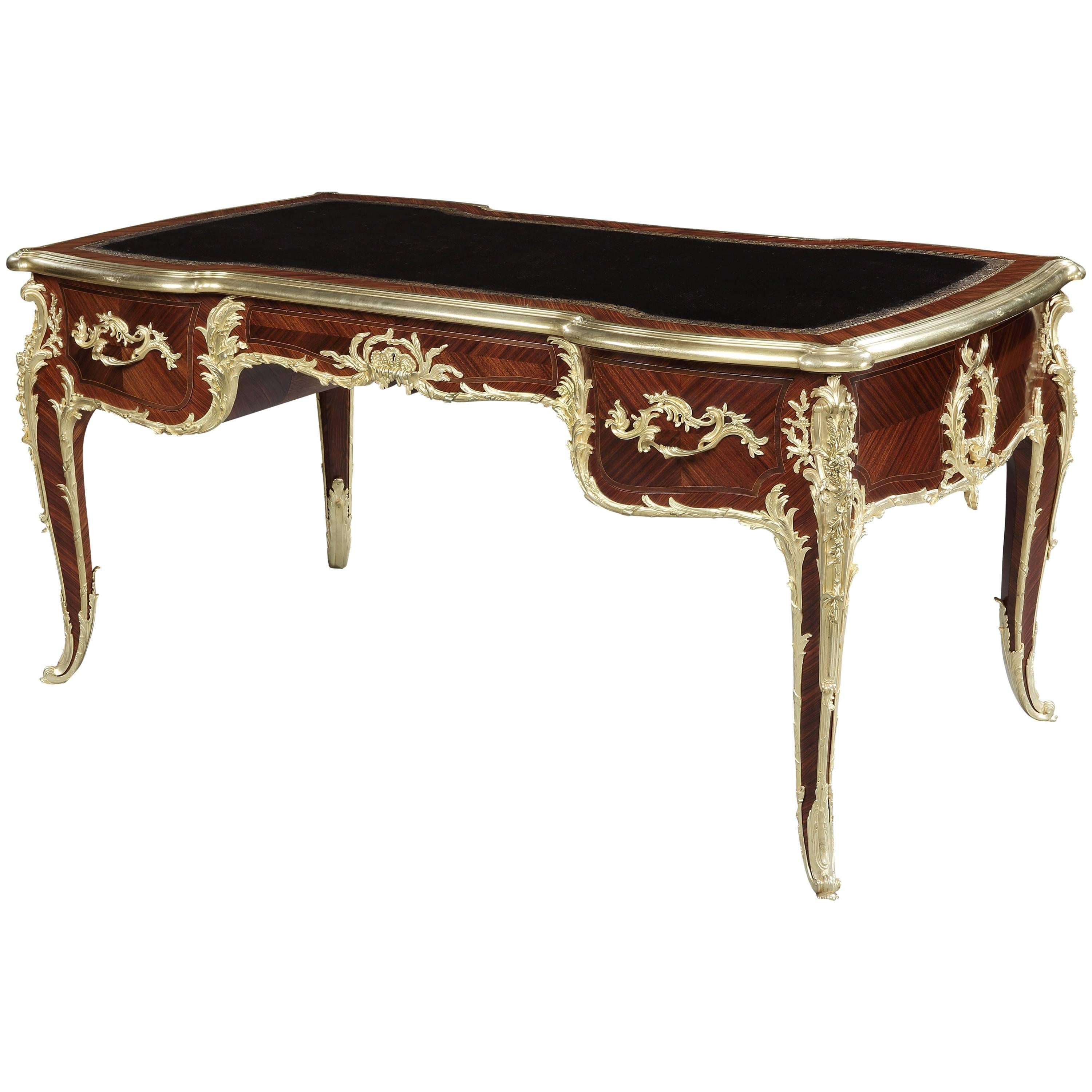 French Kingwood and Gilt Bronze-Mounted Bureau Plat with Leather Top