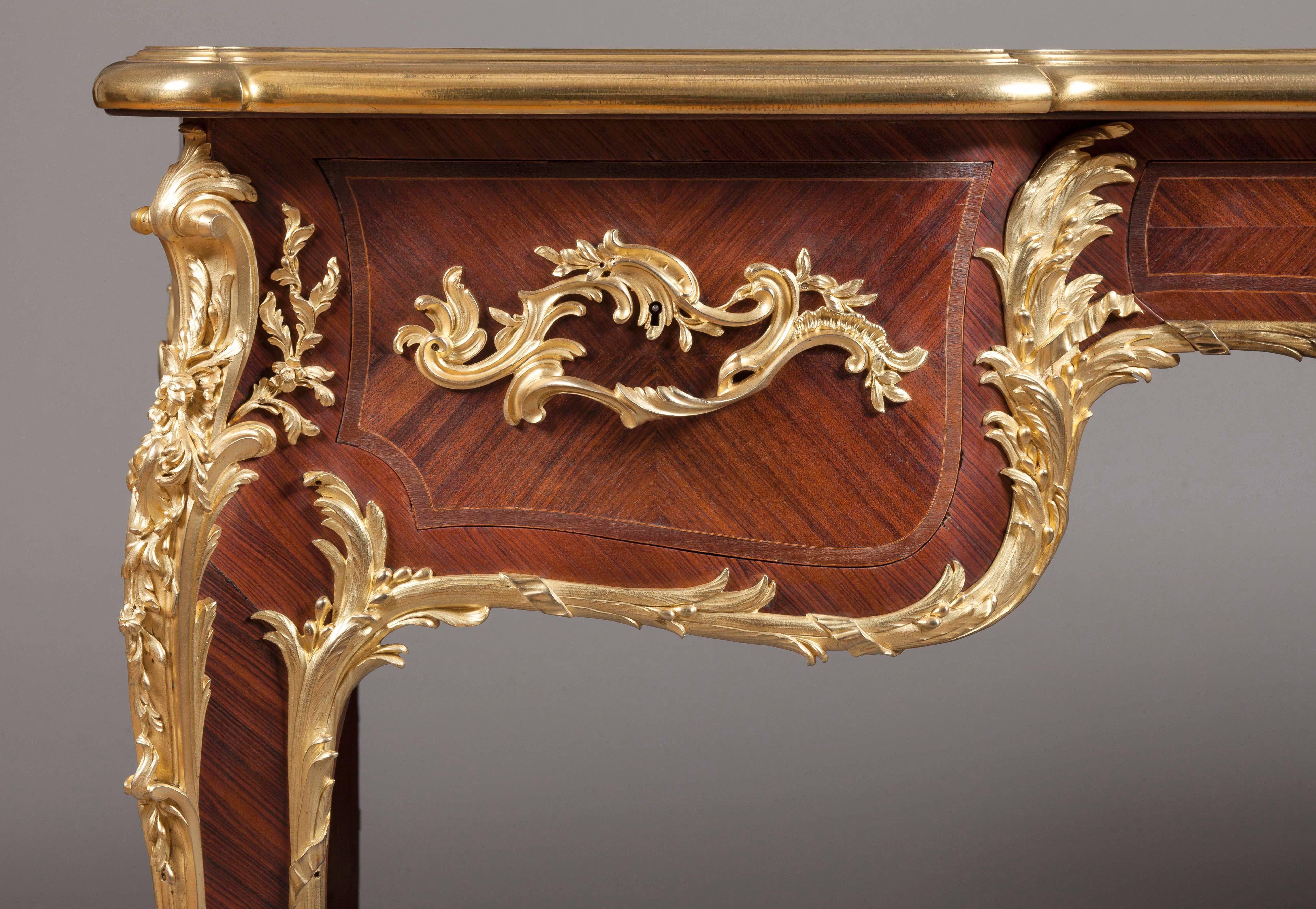 Louis XV French Kingwood and Gilt Bronze-Mounted Bureau Plat with Leather Top