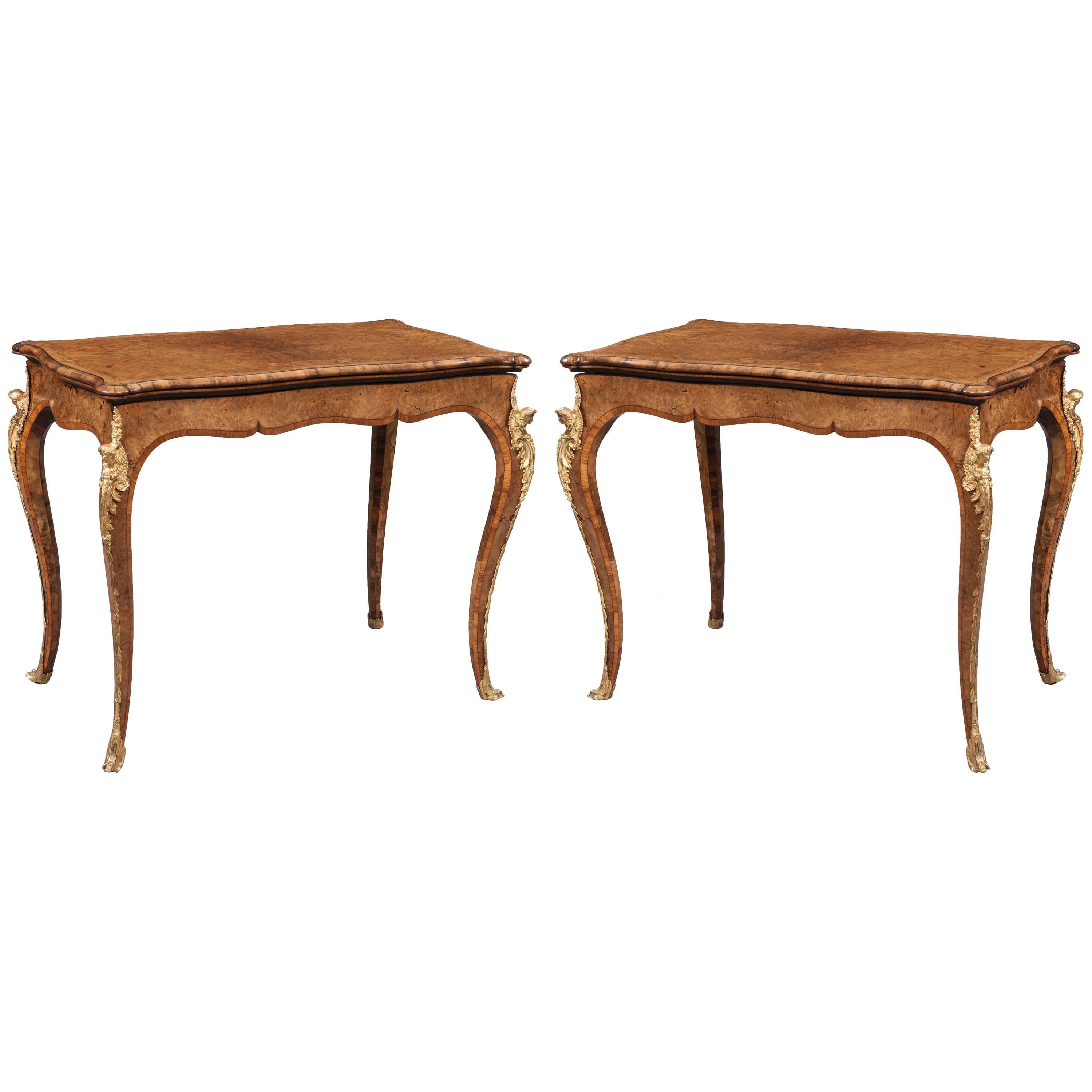 Pair of English Burr Walnut Card Tables Attributed to Gillows of Lancaster For Sale