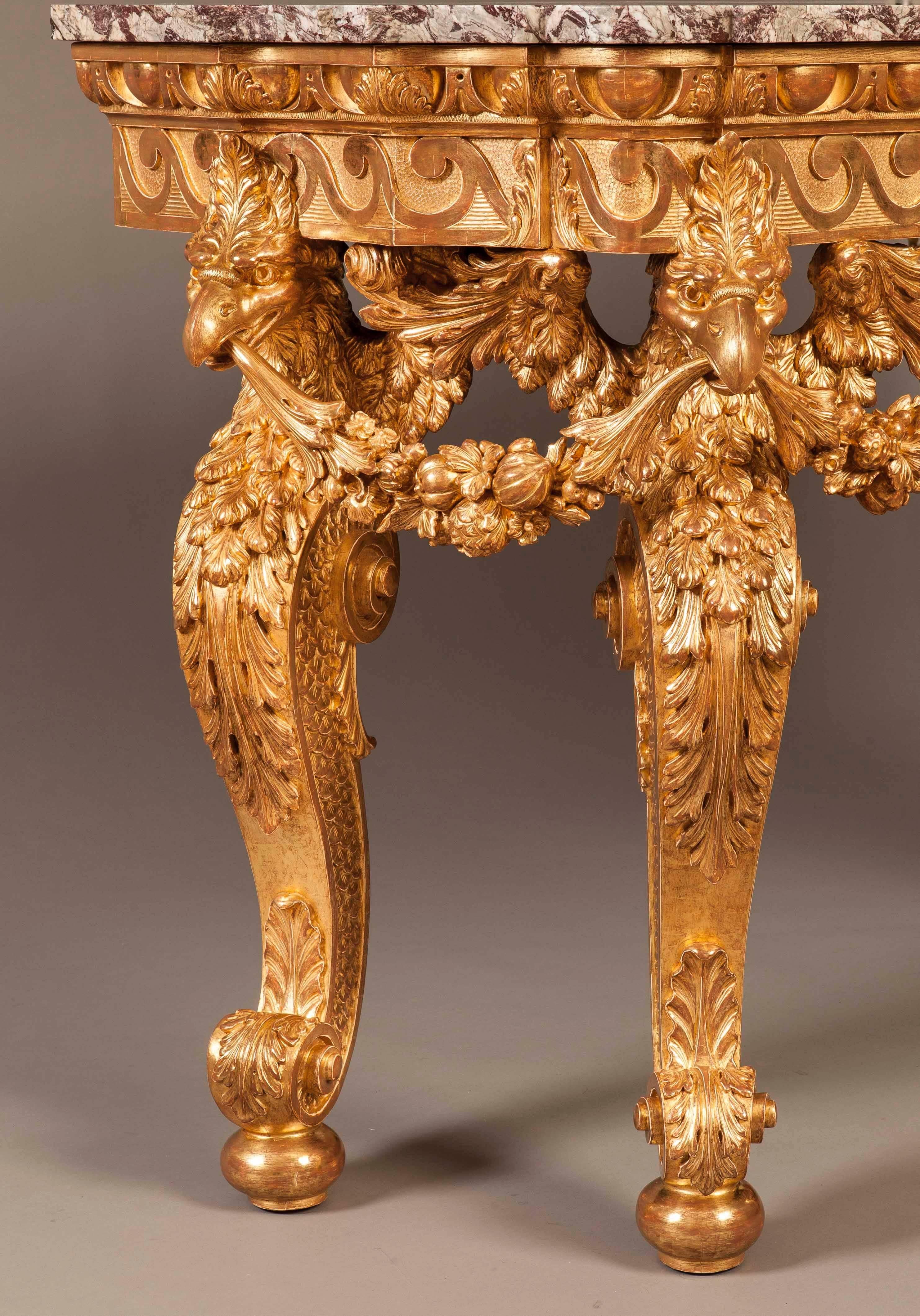 Pair of Giltwood and Marble Console Tables in the Manner of William Kent In Excellent Condition In London, GB