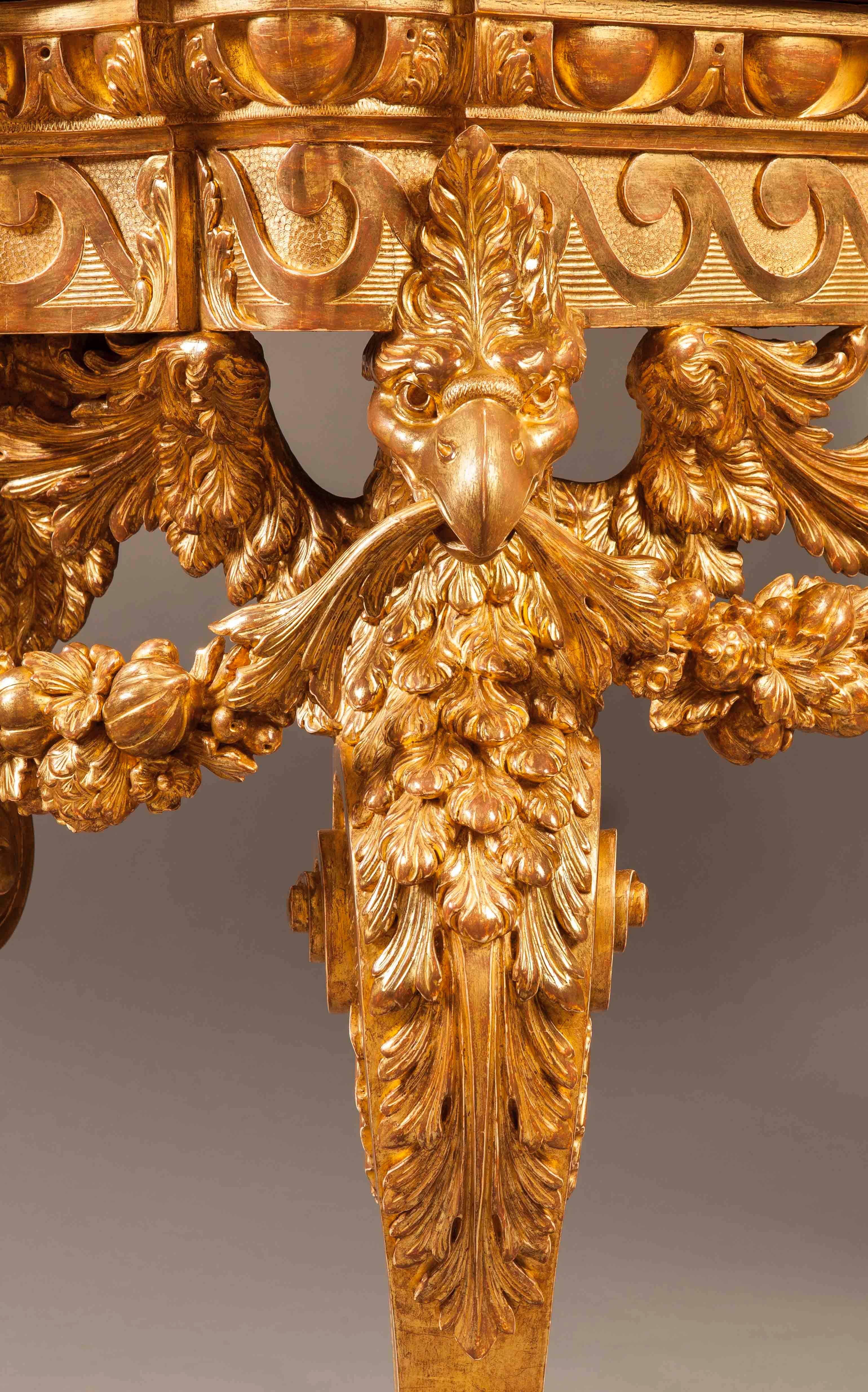 English Pair of Giltwood and Marble Console Tables in the Manner of William Kent