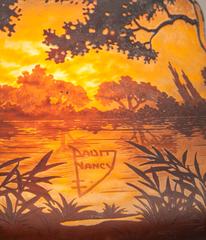 An Important Antique Art Nouveau Cameo Landscape Lamp By Daum Freres of Nancy