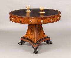 English Regency Mahogany and Black Leather Drum Table, 19th Century