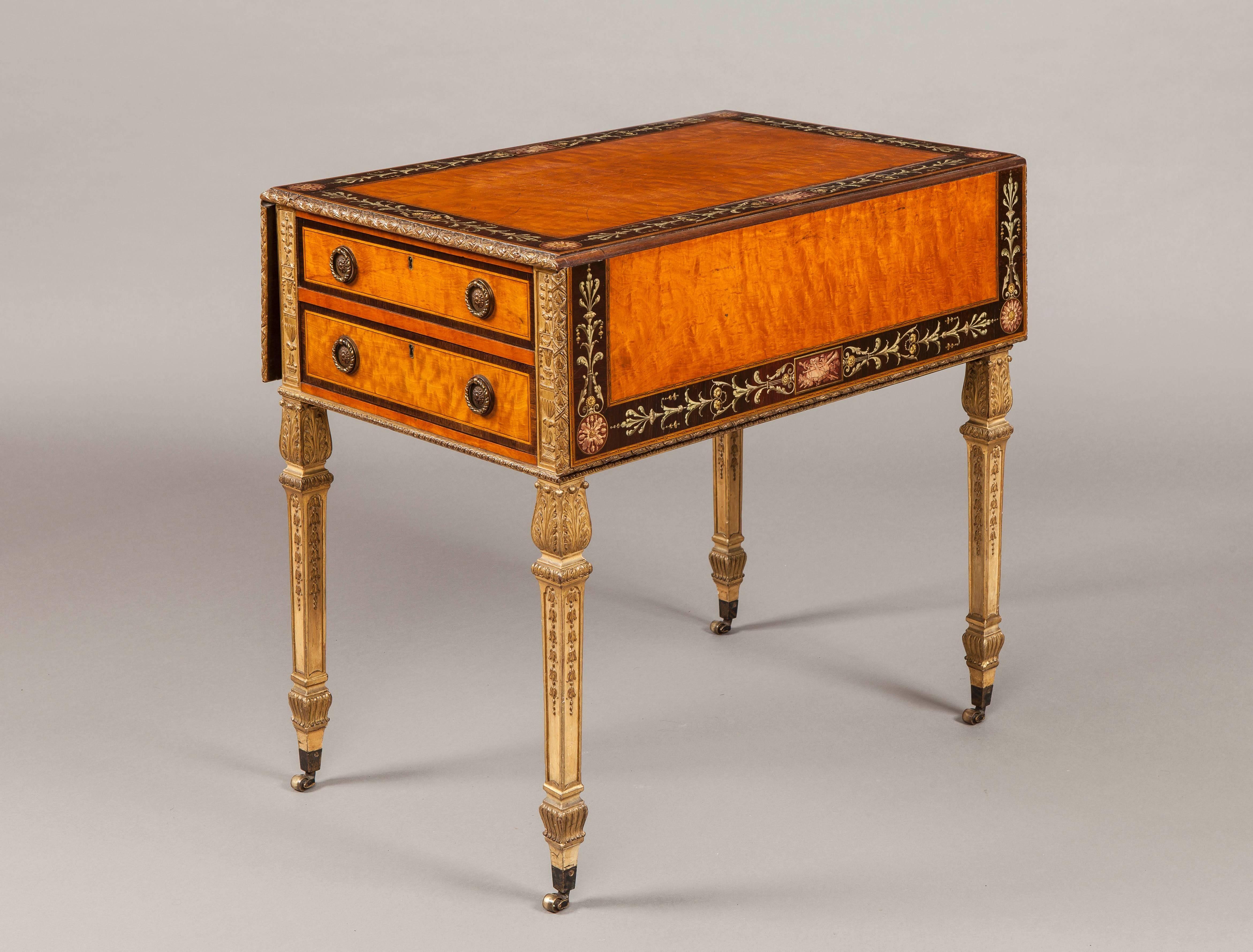 A Wonderful Pembroke ‘Harlequin’ Table after an Original Sheraton Design, Attributed to Wright and Mansfield

Constructed in satinwood, with amaranth cross banding, enhanced with Tunbridgeware geometric stringing in boxwood and green stained