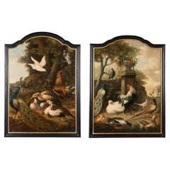 Pair of Continental 19th C. Bird Paintings in Manner of Melchior de Hondecoeter