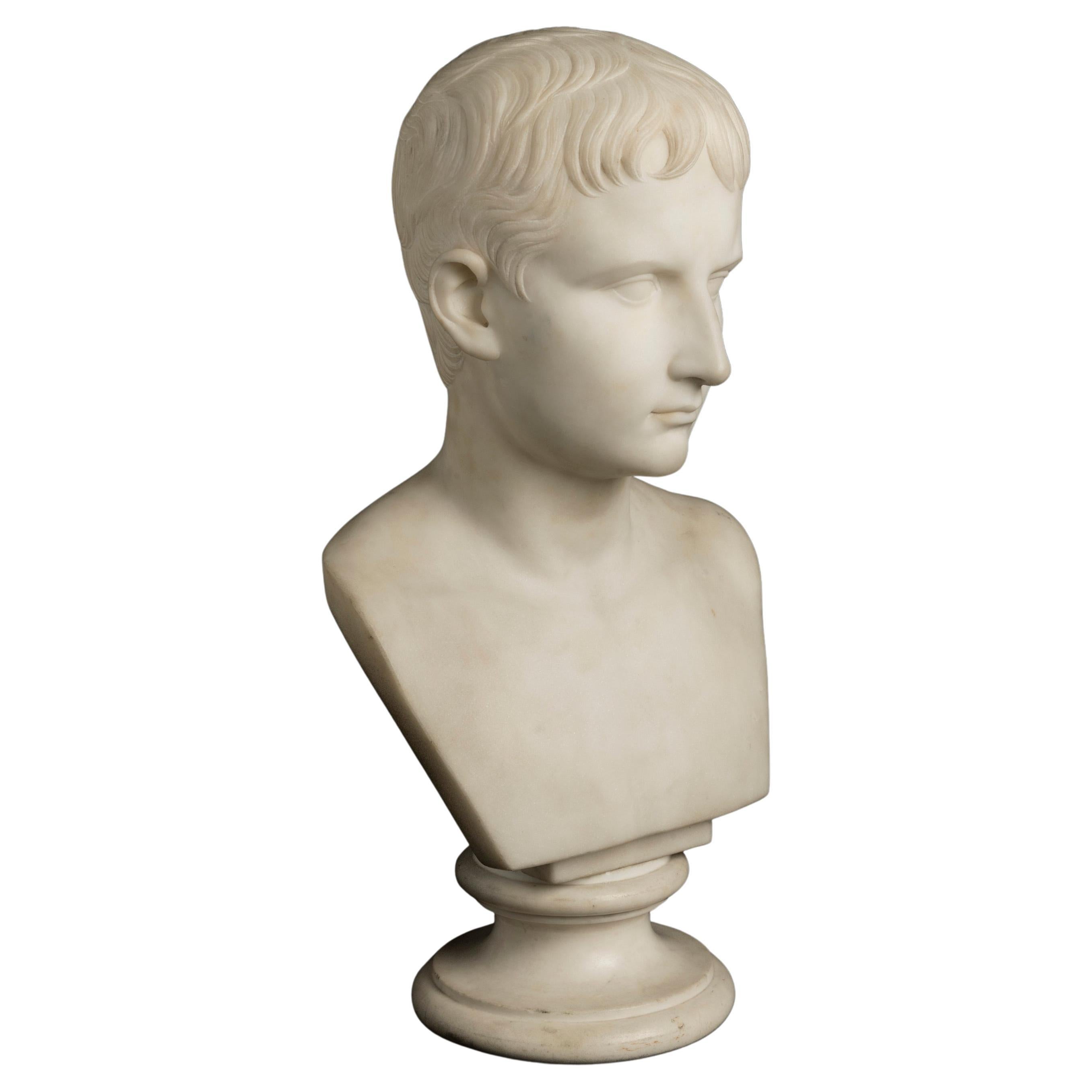 Busto de mármol italiano del siglo XIX del emperador Augusto