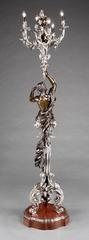 Pair of 19th Century French Patinated and Silvered Bronze Torchères Floor Lamps