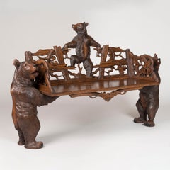 Swiss Black Forest Carved Bear Bench, Brienz, Circa 1890
