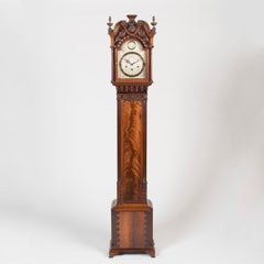 Flamed Mahogany Miniature Grandfather Clock by Dimmer and Son, Circa 1900