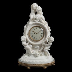 Large & Grand French Louis XVI Style White Marble Mantel Clock, Circa 1890