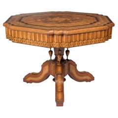 Extraordinary 19th Century Austro-German Wood Marquetry Hexagonal Centre Table