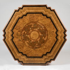 Extraordinary 19th Century Austro-German Wood Marquetry Hexagonal Centre Table