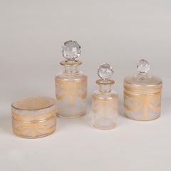 French Gilt Cut and Etched Crystal Eight-Piece Vanity Set, Circa 1890