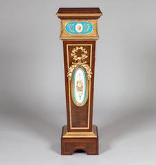 Pair of French Harewood, Ormolu and Blue and White Porcelain Pedestals