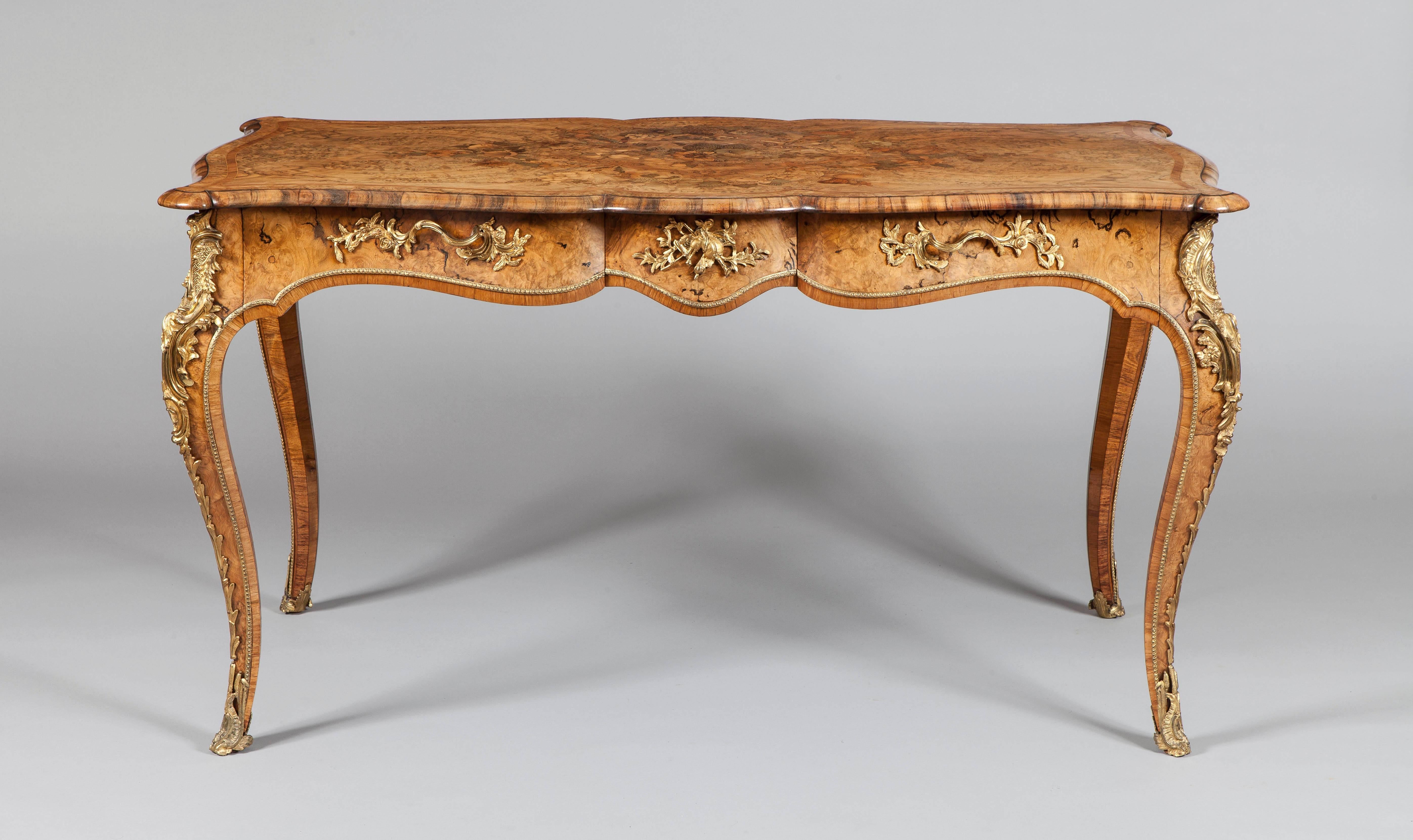 Louis XV English Writing Table with Floral Marquetry and Gilt Bronze Mounts by Gillow