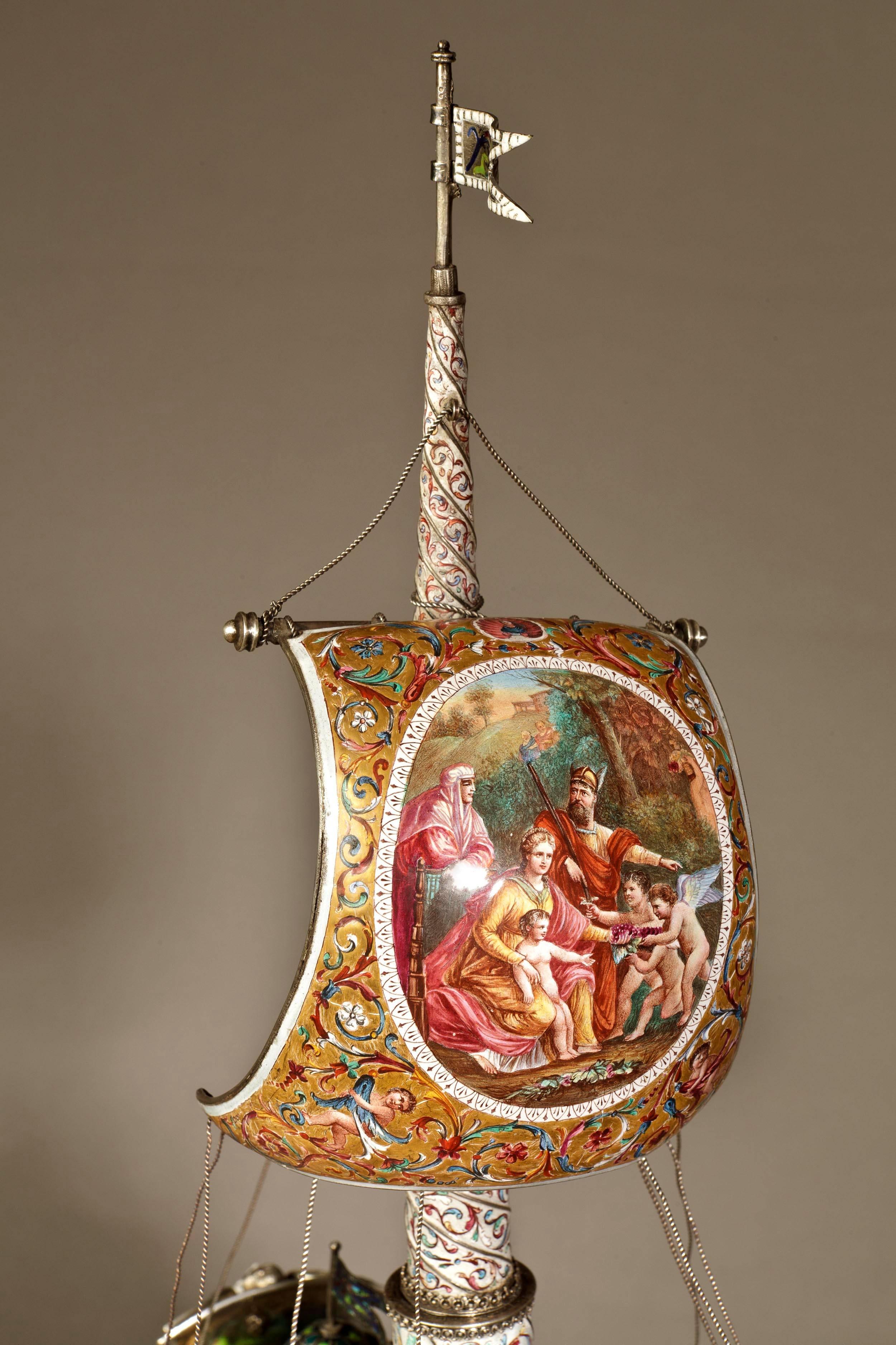 19th Century Viennese Nef of Silver and Enamel by Hermann Böhm 4