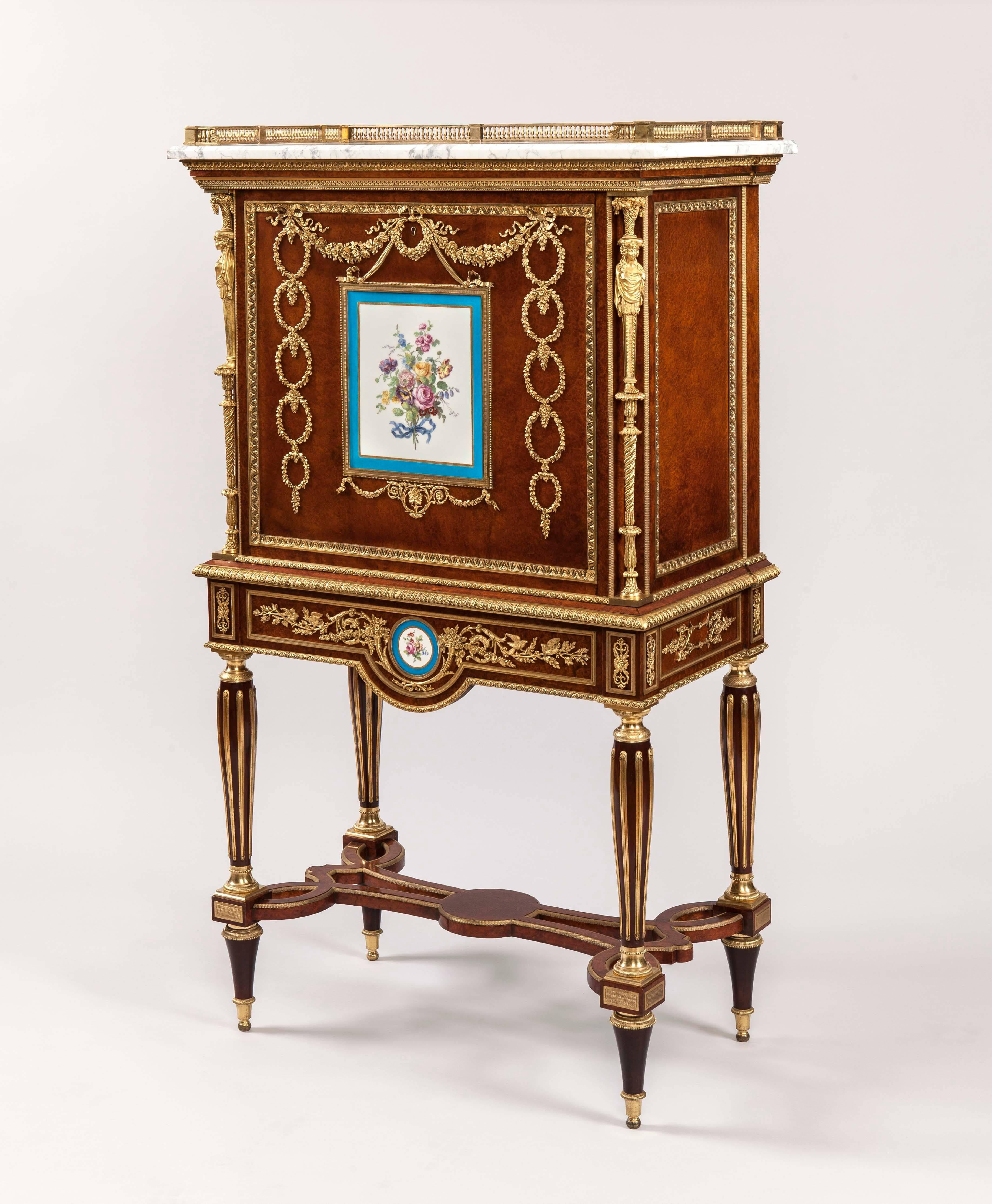Inlay 19th Century French Secretaire with Ormolu and Sevres Porcelain Plaques