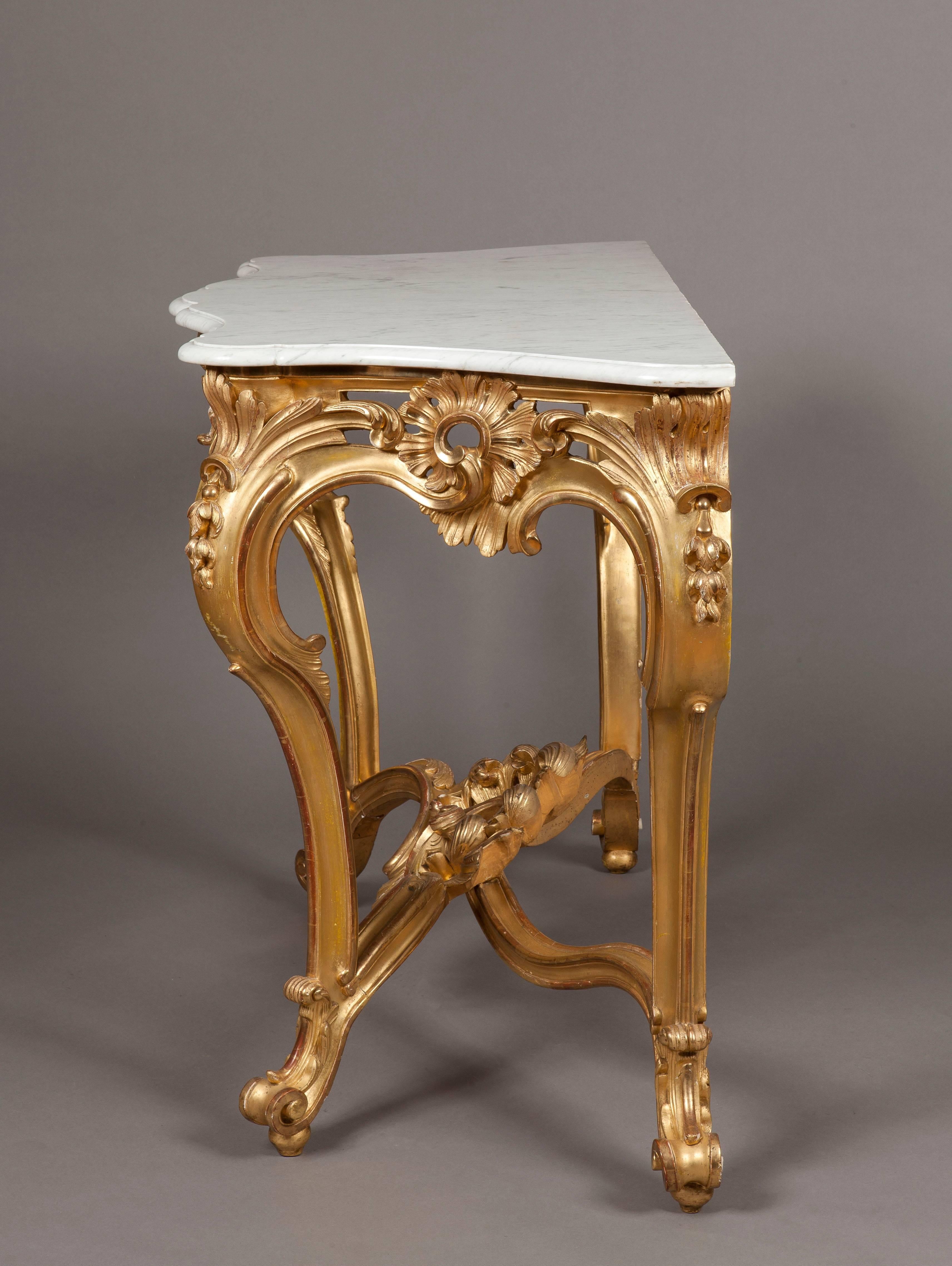 Louis XV French Giltwood and White Marble Console Table, 19th Century