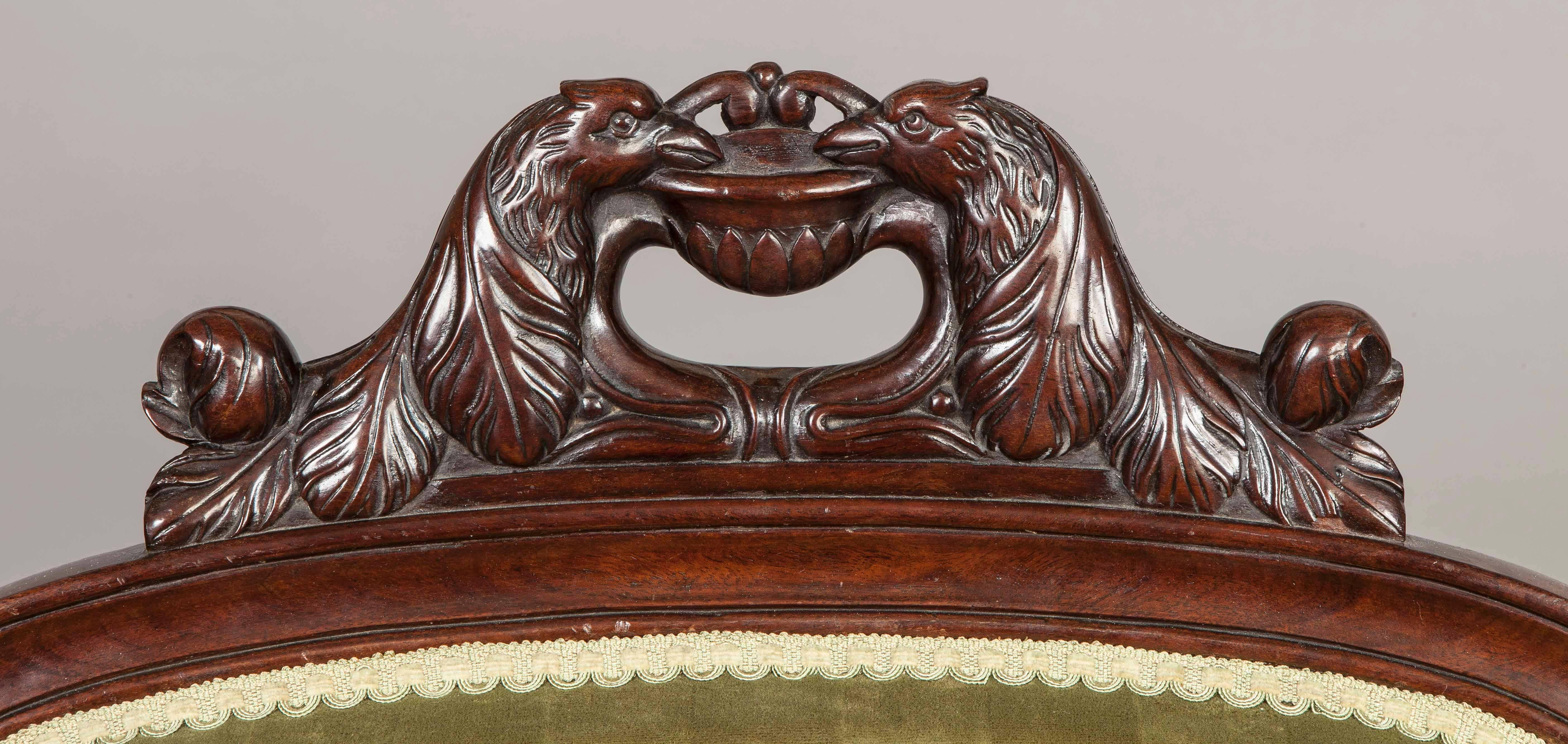 Pair of French Carved Mahogany Armchairs, 19th Century 1