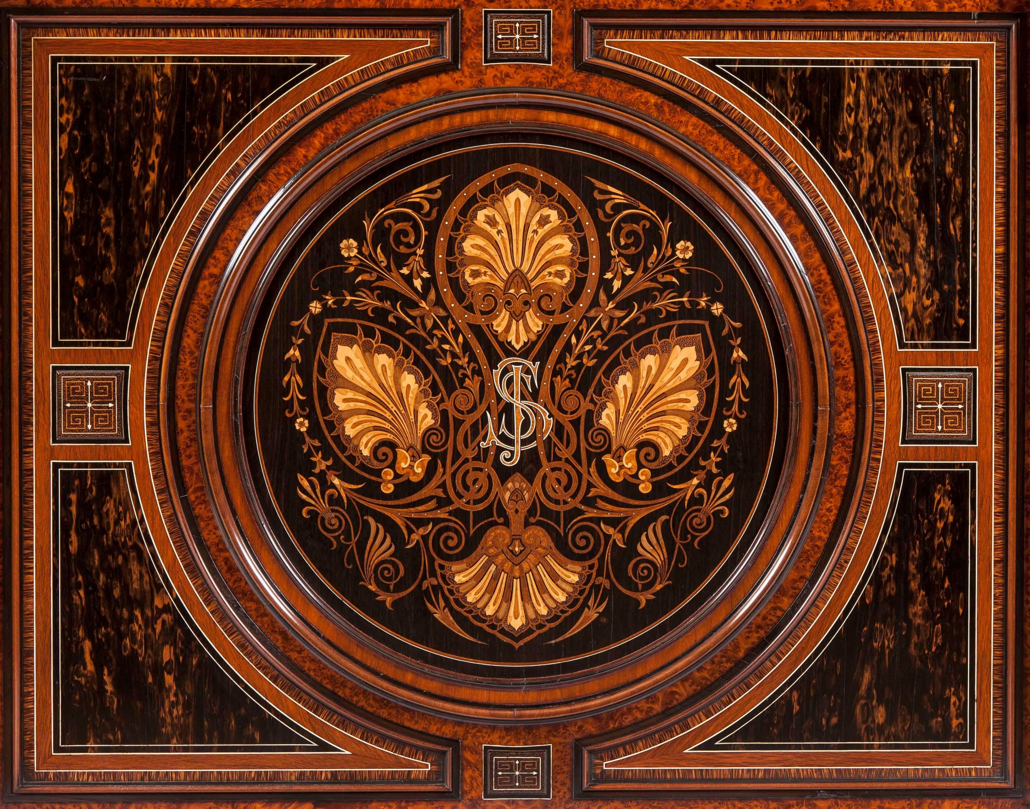 English Aesthetic Movement Side Cabinet with Extensive Marquetry In Excellent Condition In London, GB