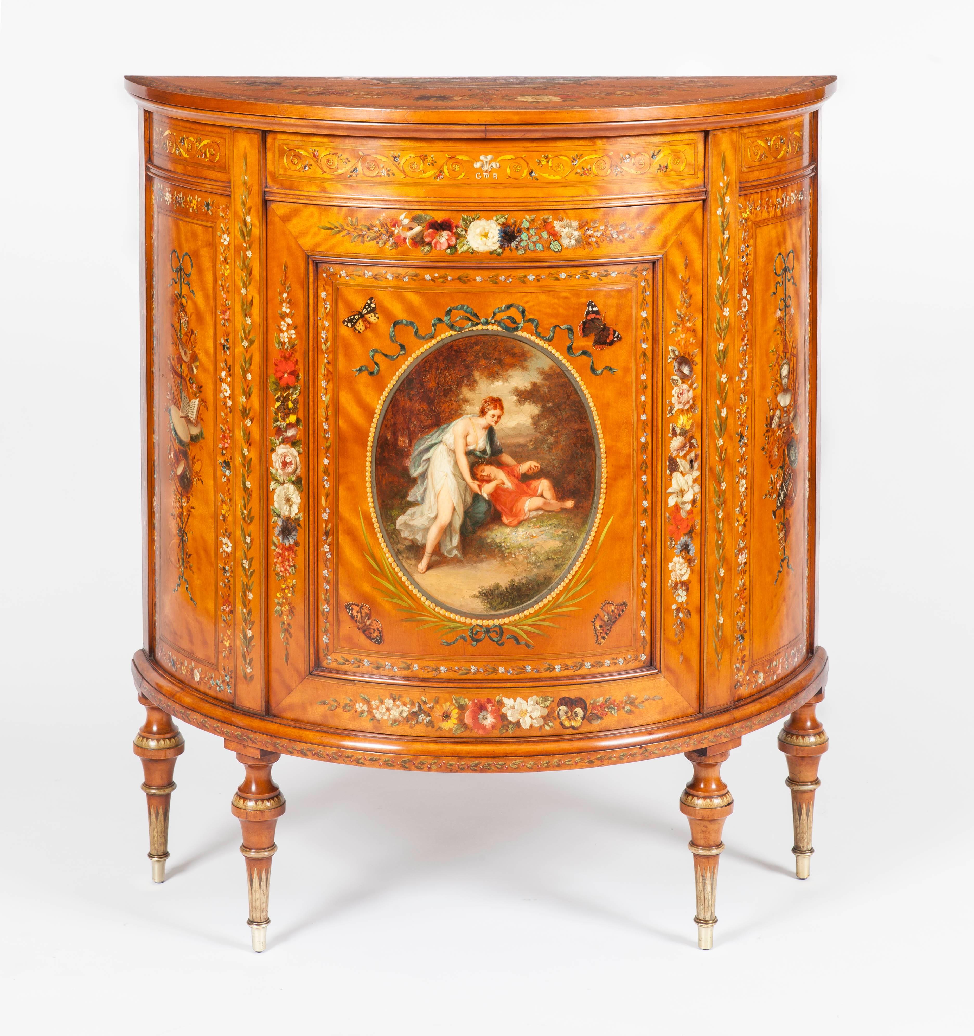 Pair of 19th Century English Demilune Commodes in the Neoclassical Style 1