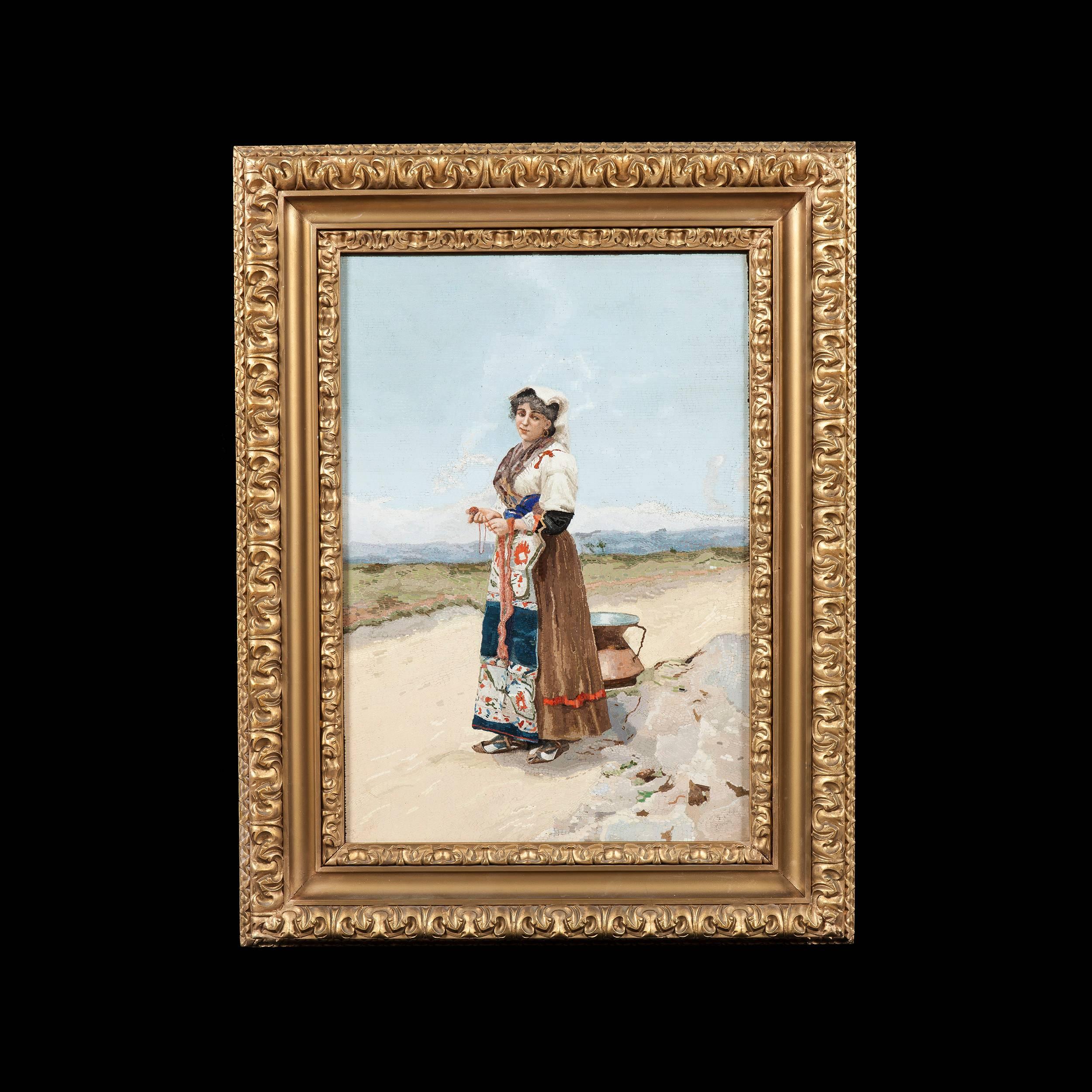 Revival Paire de portraits italiens en carreaux de micromosaïque fabriqués à la main en vente