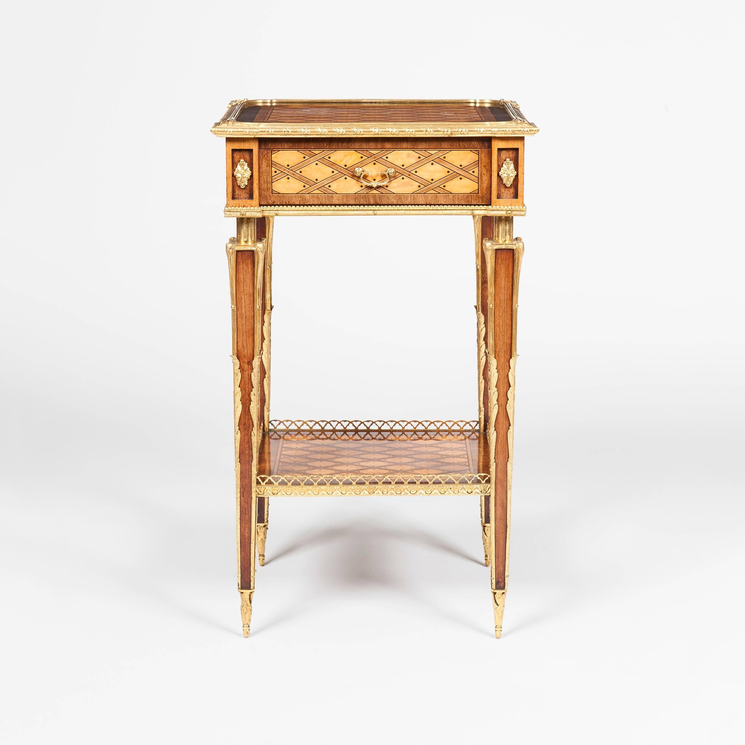 Louis XVI Pair of 19th Century English Marquetry Side Tables in the French Taste