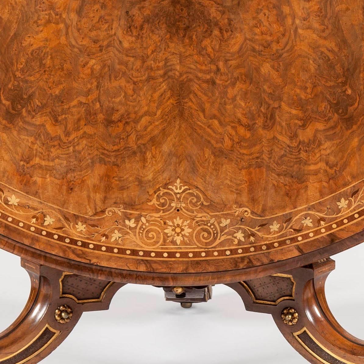 British 19th Century English Walnut with Marquetry Center Table For Sale